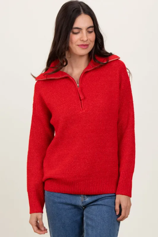 Red Half Zip Pullover Sweater sold by Pinkblush