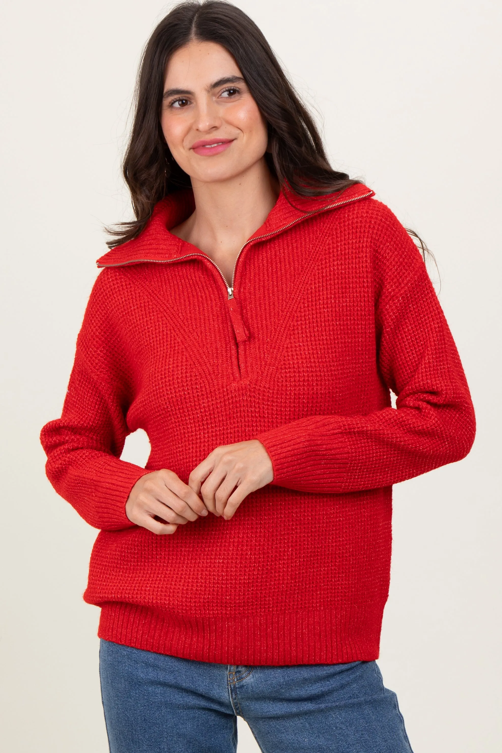 Red Half Zip Pullover Sweater sold by Pinkblush product image thumbnail 2