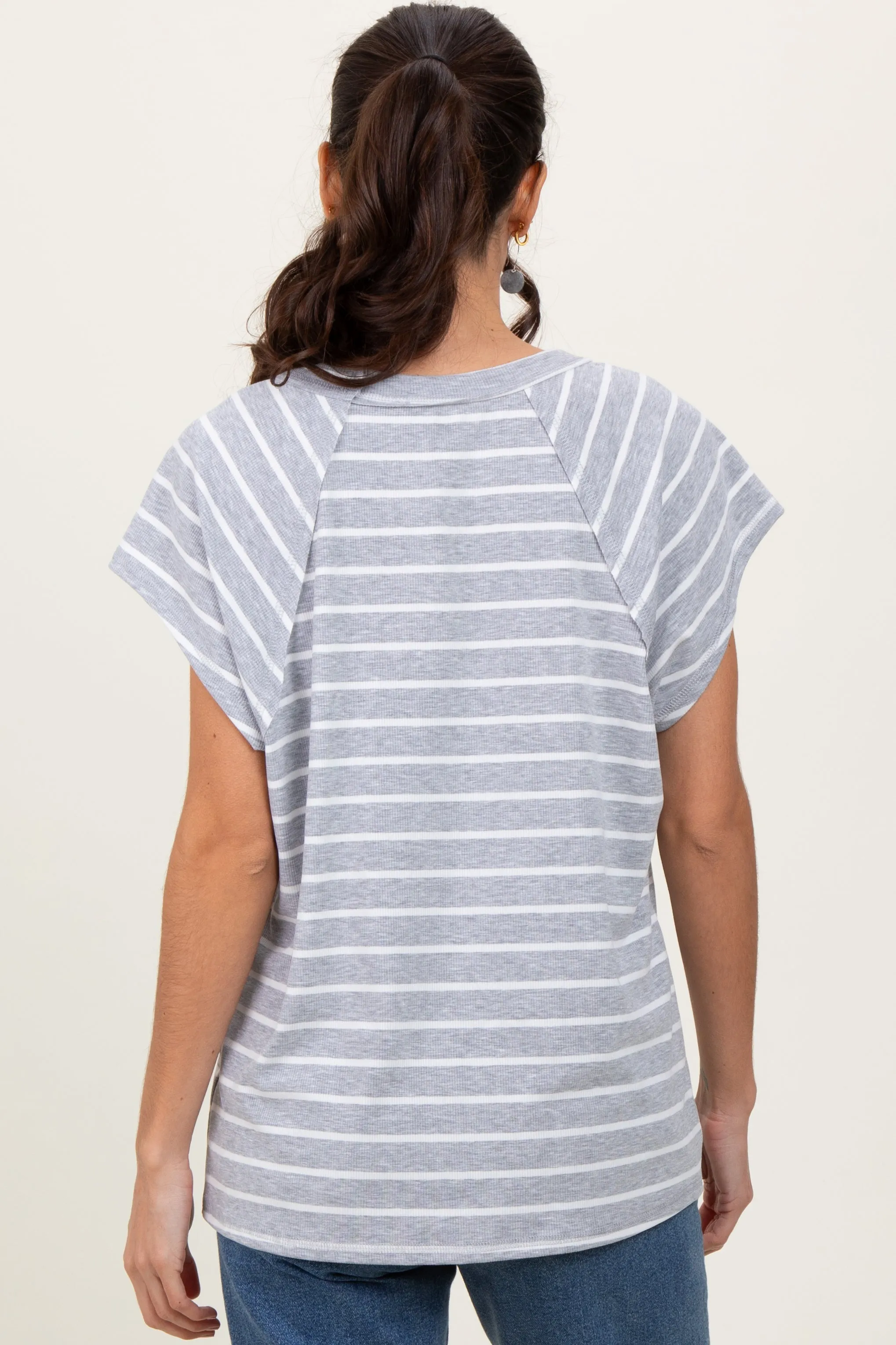 Heather Grey Stripe Ribbed Short Sleeve Tunic Top sold by Pinkblush product image thumbnail 3
