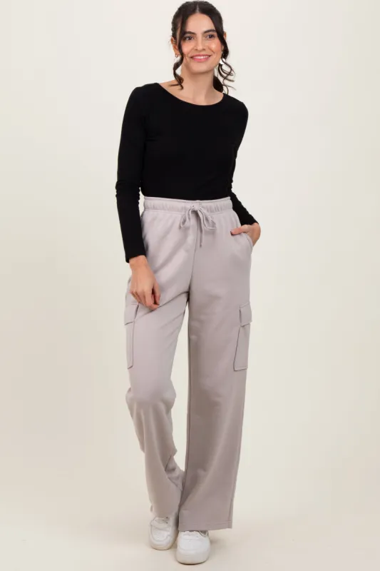 Light Taupe Cargo Pocket Straight Leg Sweatpants sold by Pinkblush