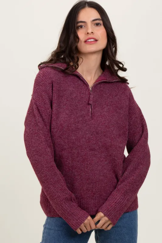 Burgundy Half Zip Pullover Sweater sold by Pinkblush