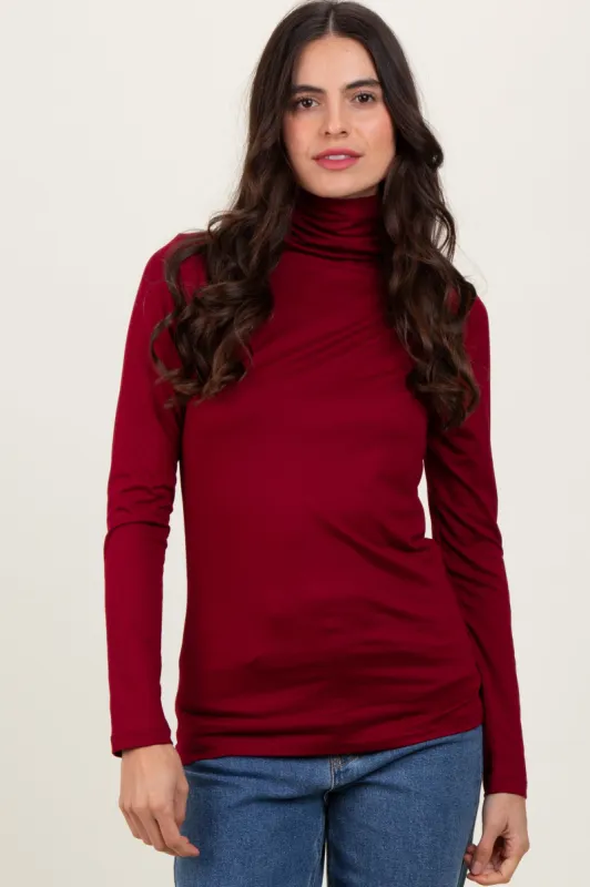 Burgundy Brushed Knit Basic Turtleneck Top sold by Pinkblush
