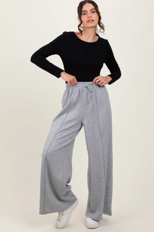 Heather Grey Wide Leg Drawstring Sweatpants sold by Pinkblush
