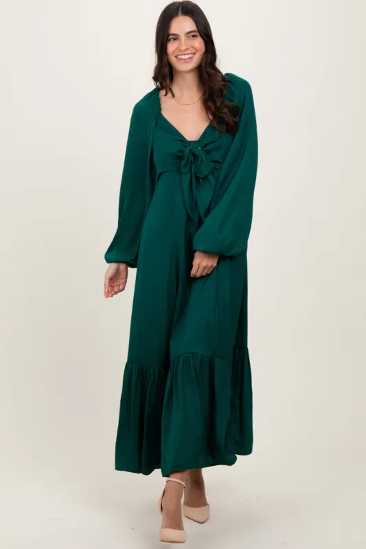 Emerald Bow Satin Maxi Dress sold by Pinkblush