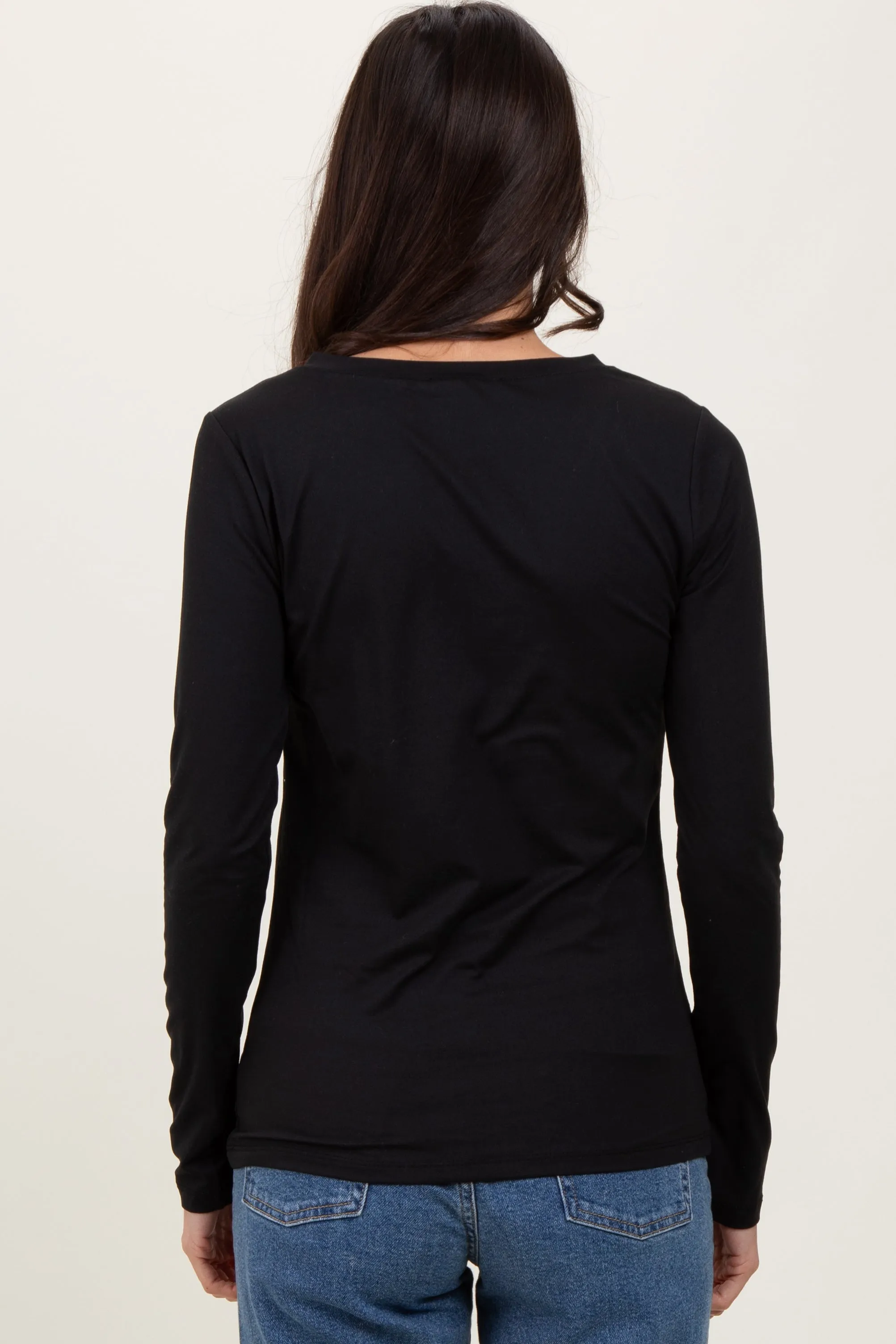 Black Brushed Knit V-Neck Long Sleeve Top sold by Pinkblush product image thumbnail 2