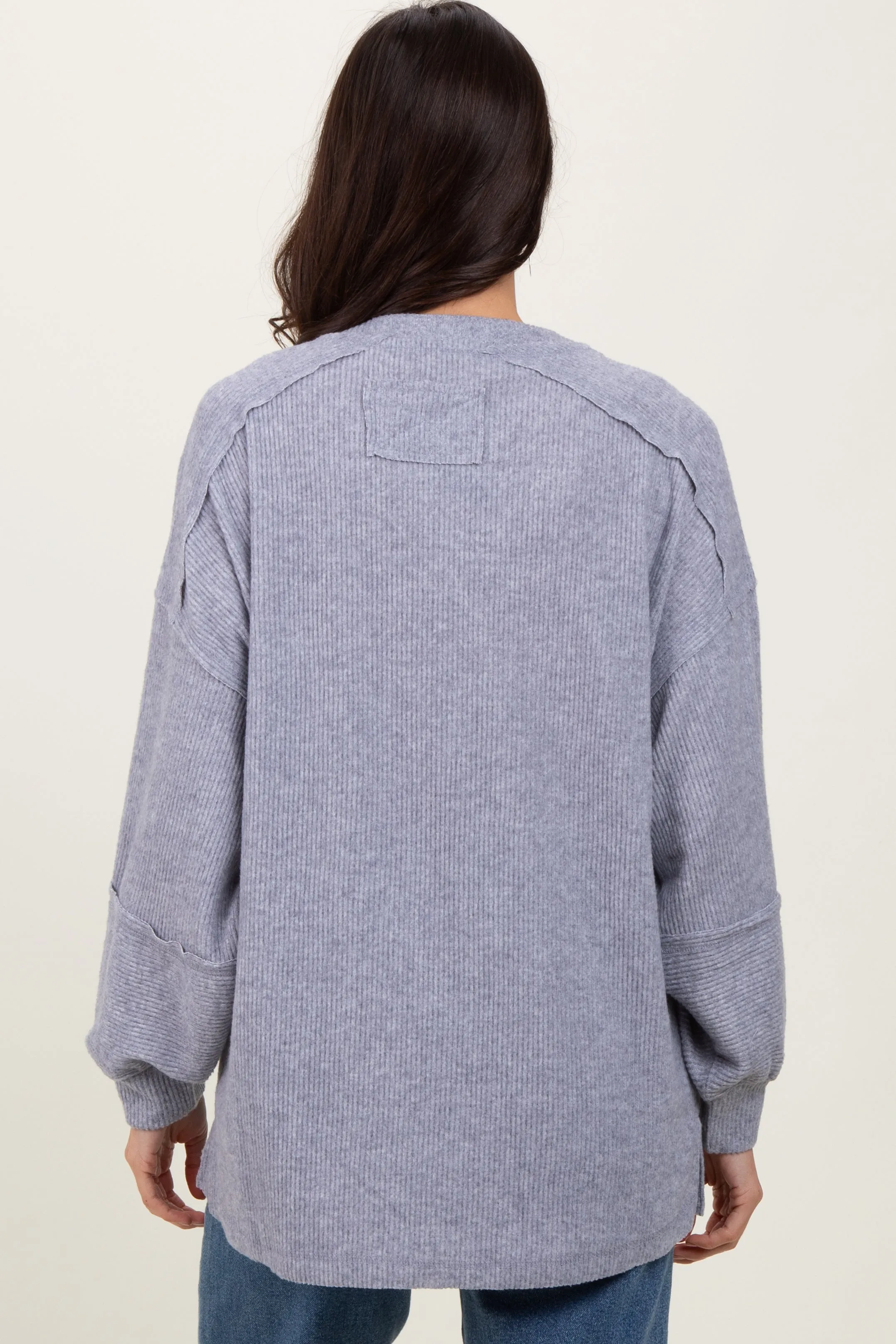 Heather Grey Oversized Ribbed Knit Henley Sweater sold by Pinkblush product image thumbnail 4