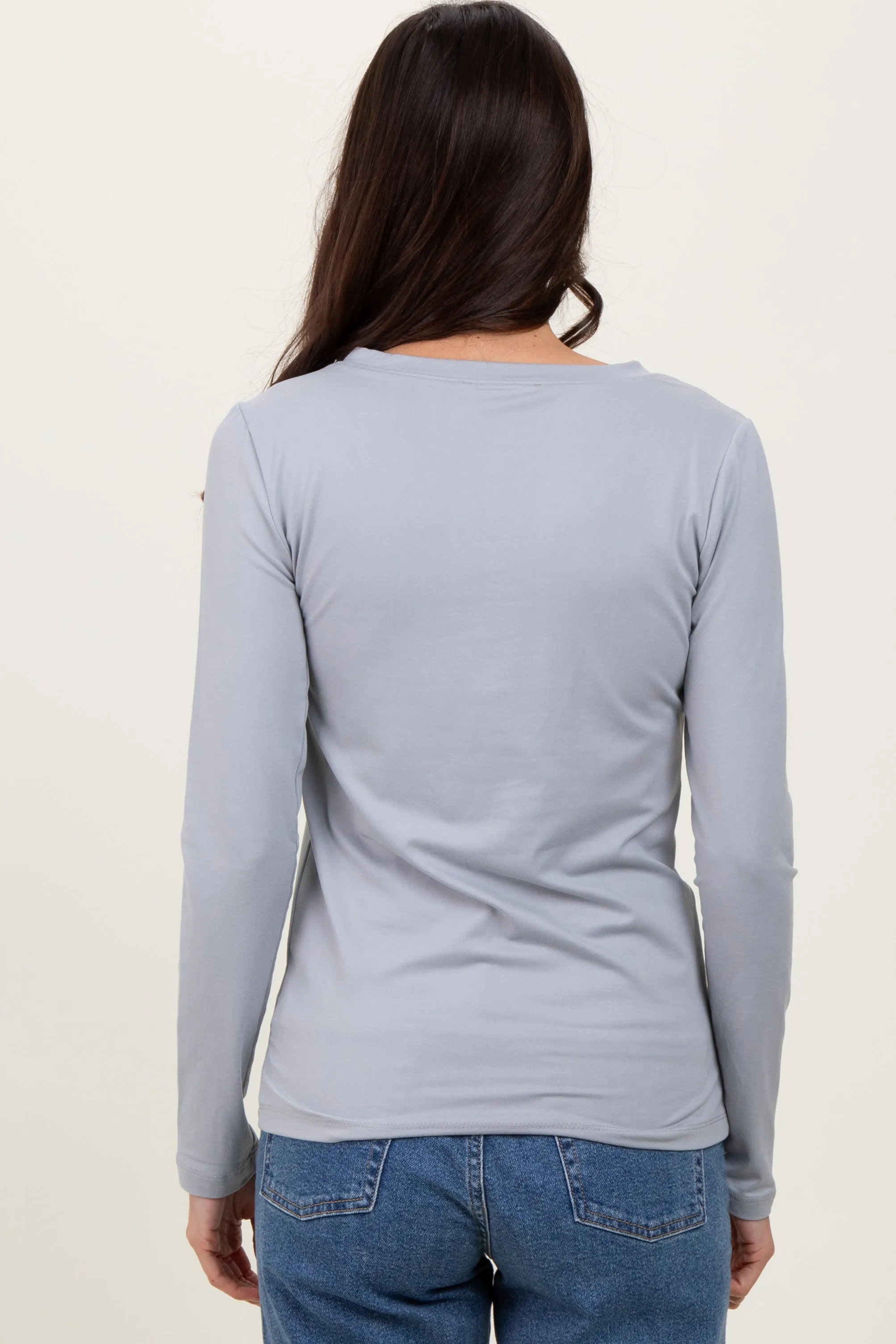 Heather Grey Brushed Knit V-Neck Long Sleeve Top sold by Pinkblush product image thumbnail 2