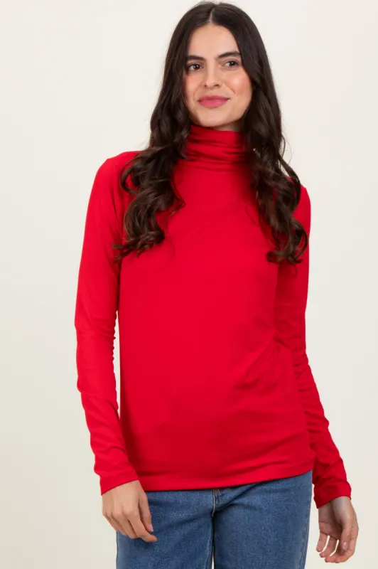 Red Brushed Knit Basic Turtleneck Top sold by Pinkblush