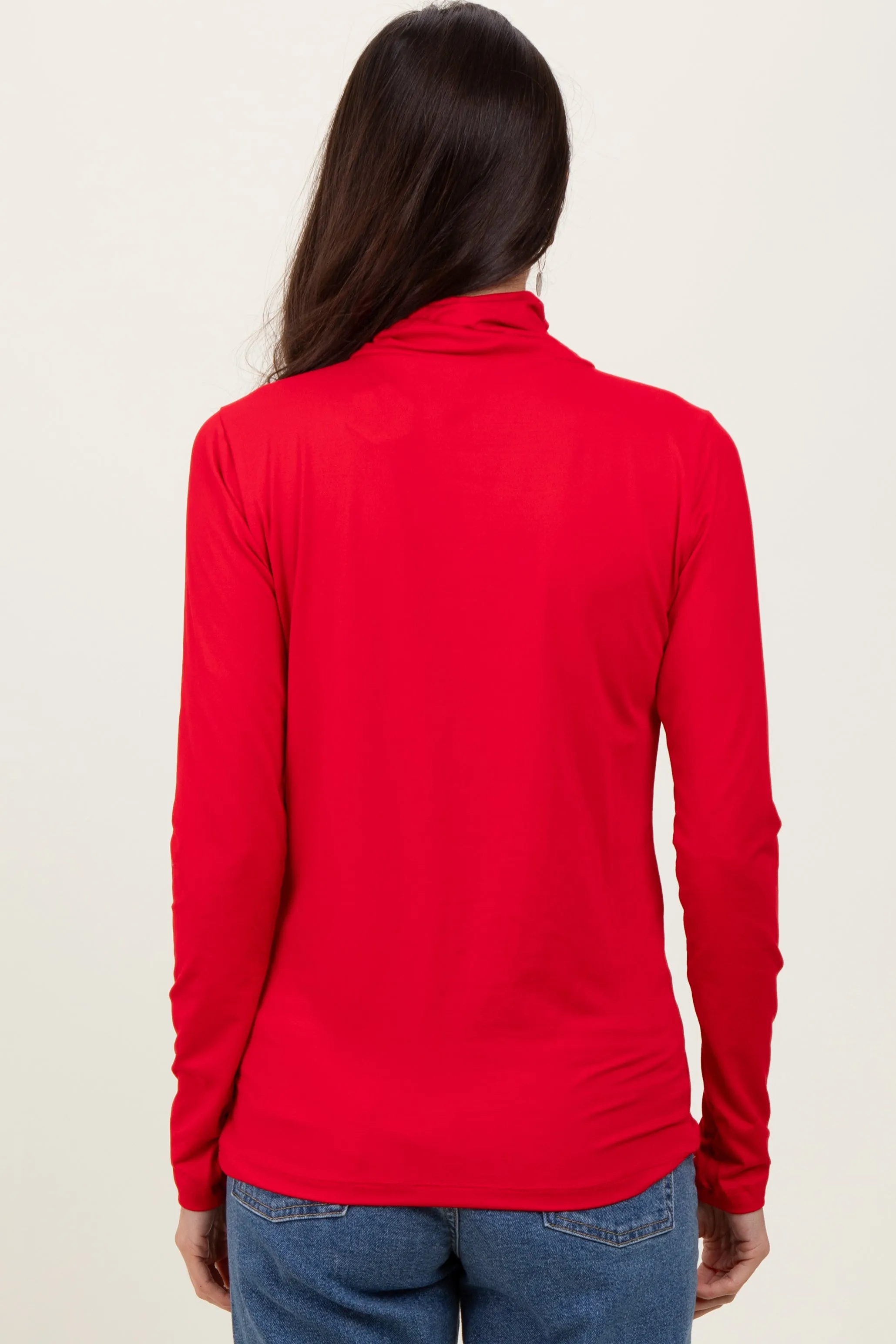 Red Brushed Knit Basic Turtleneck Top sold by Pinkblush product image thumbnail 2
