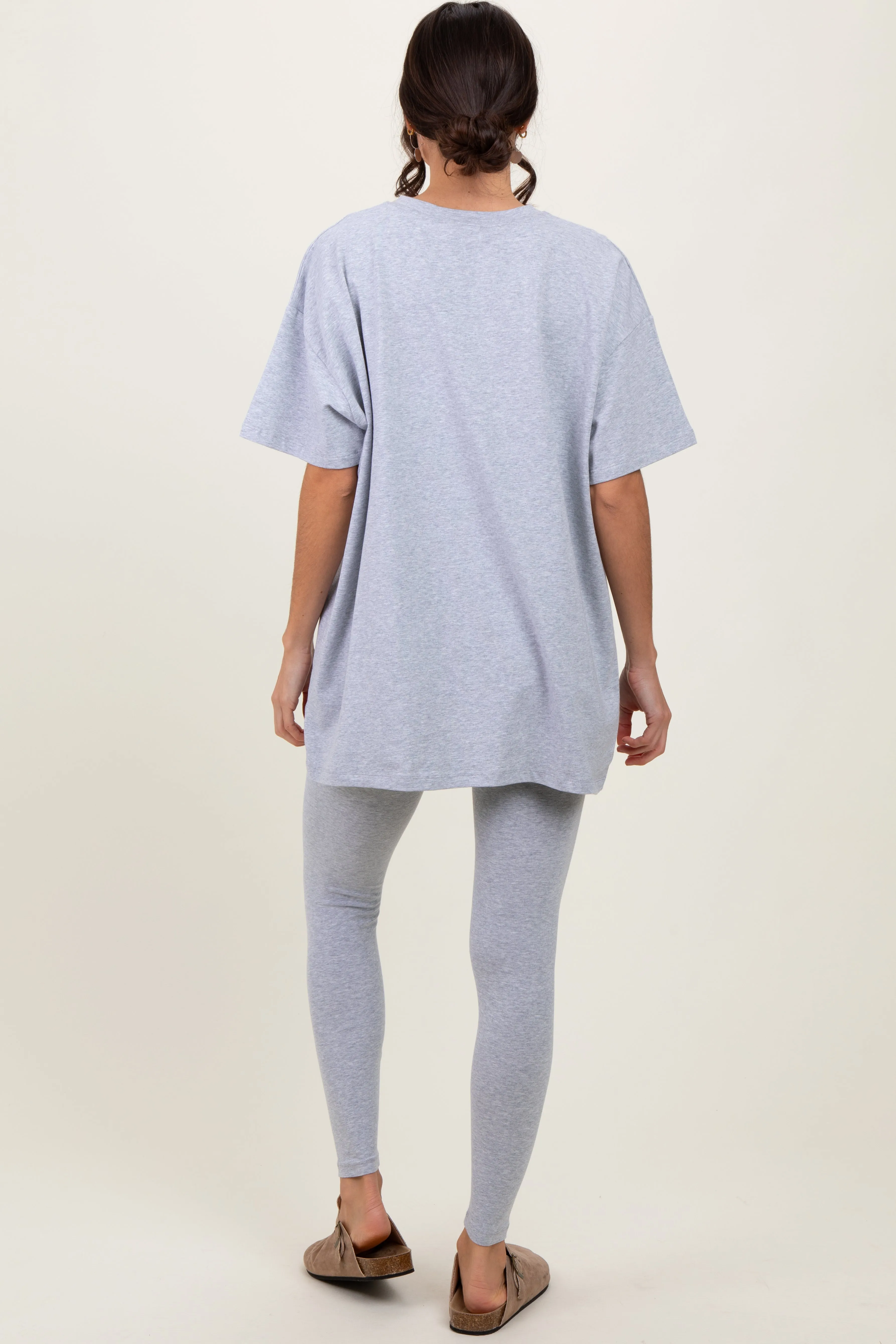 Heather Grey Oversized Crewneck Short Sleeve and Legging Set sold by Pinkblush product image thumbnail 4