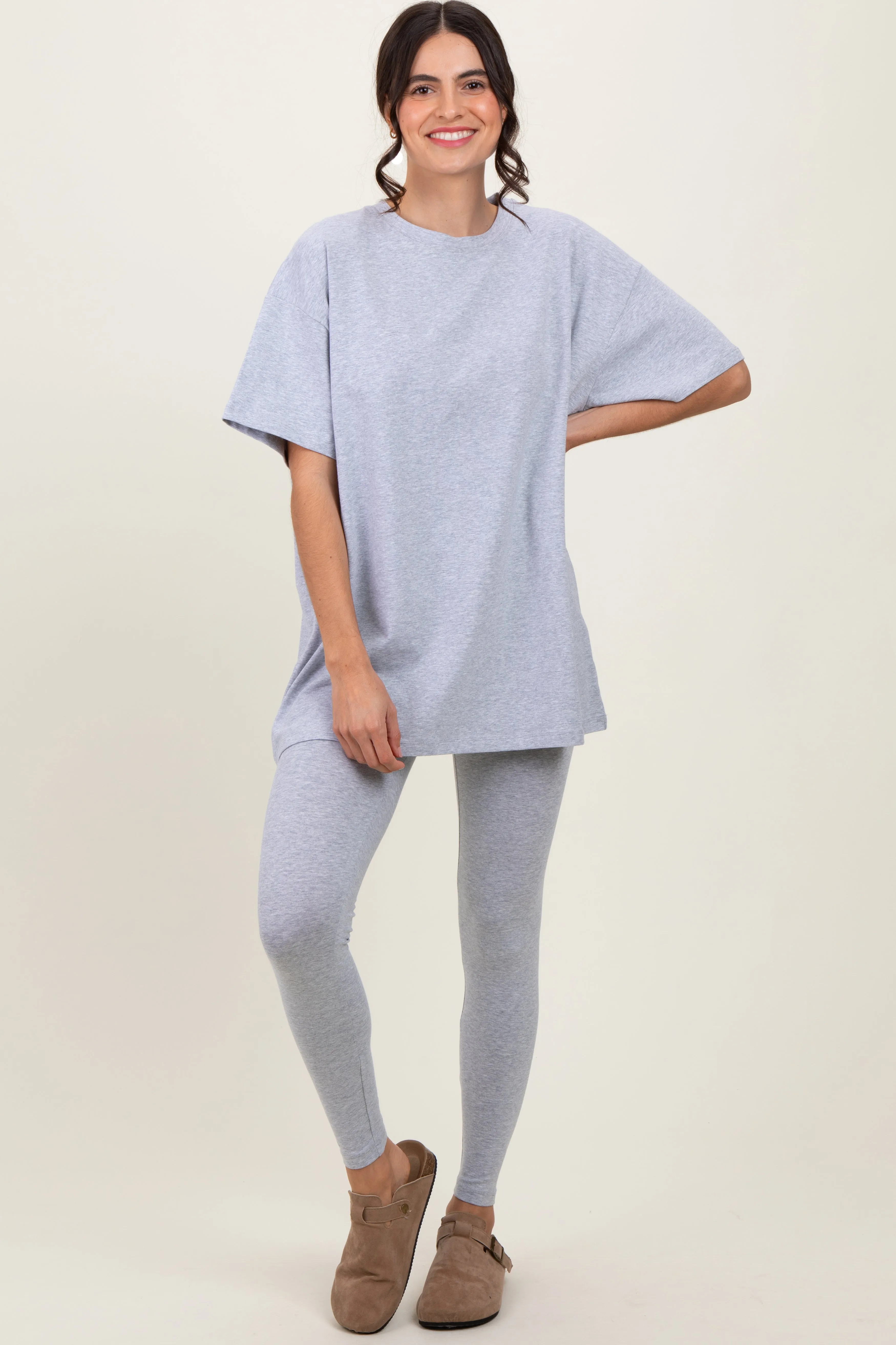 Heather Grey Oversized Crewneck Short Sleeve and Legging Set sold by Pinkblush product image thumbnail 2