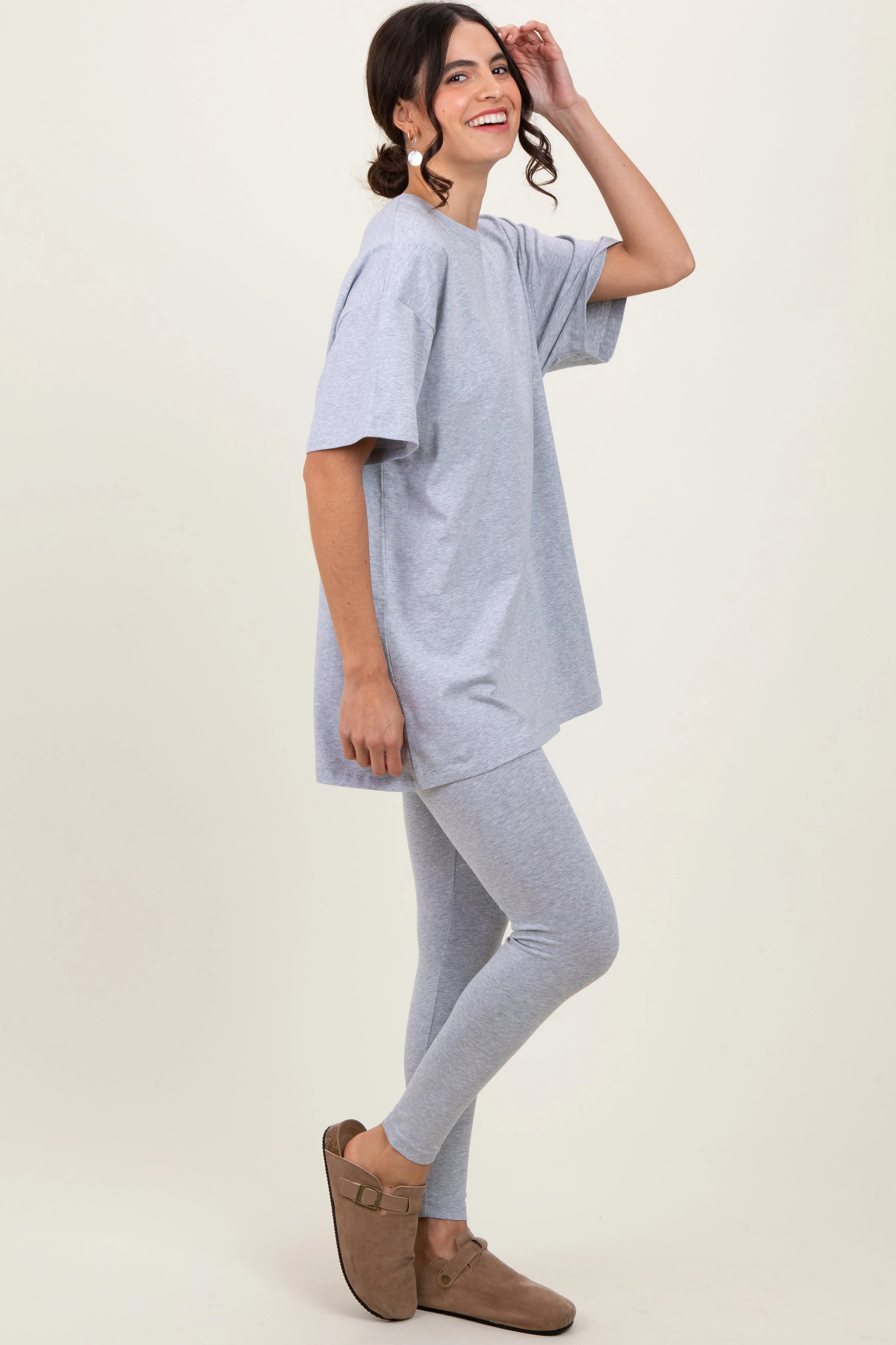 Heather Grey Oversized Crewneck Short Sleeve and Legging Set sold by Pinkblush product image thumbnail 3