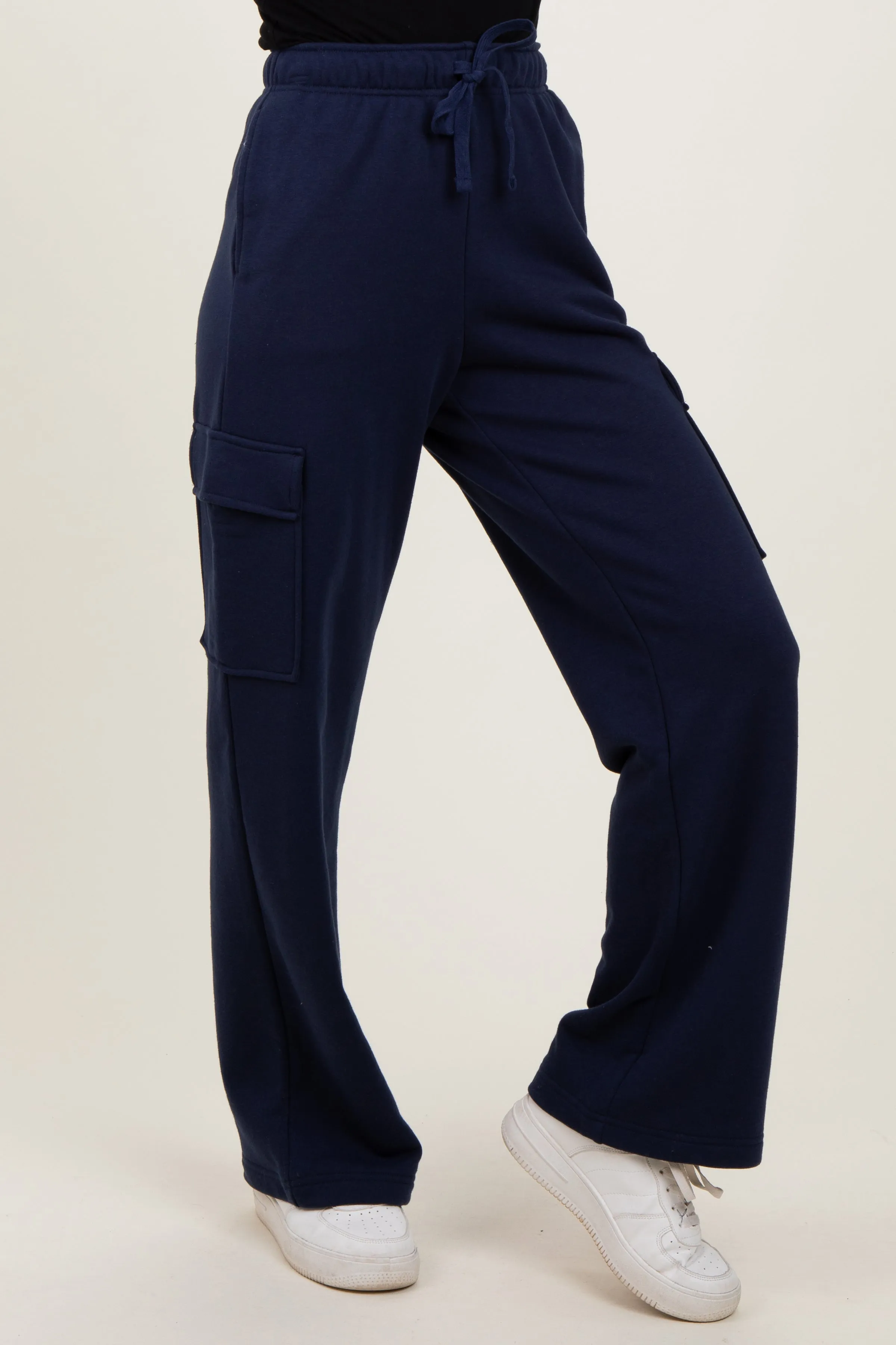 Navy Cargo Pocket Straight Leg Sweatpants sold by Pinkblush product image thumbnail 3