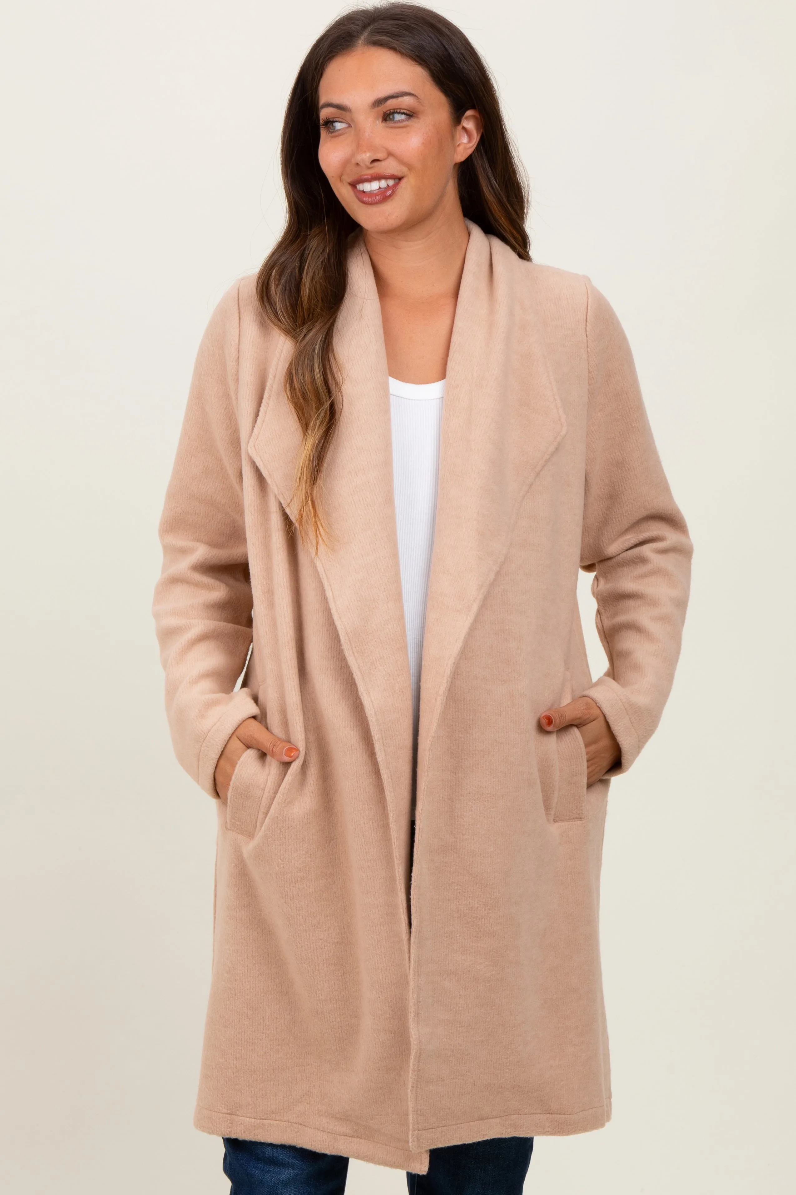Beige Knit Relaxed Fit Maternity Coat Jacket sold by Pinkblush product image thumbnail 2