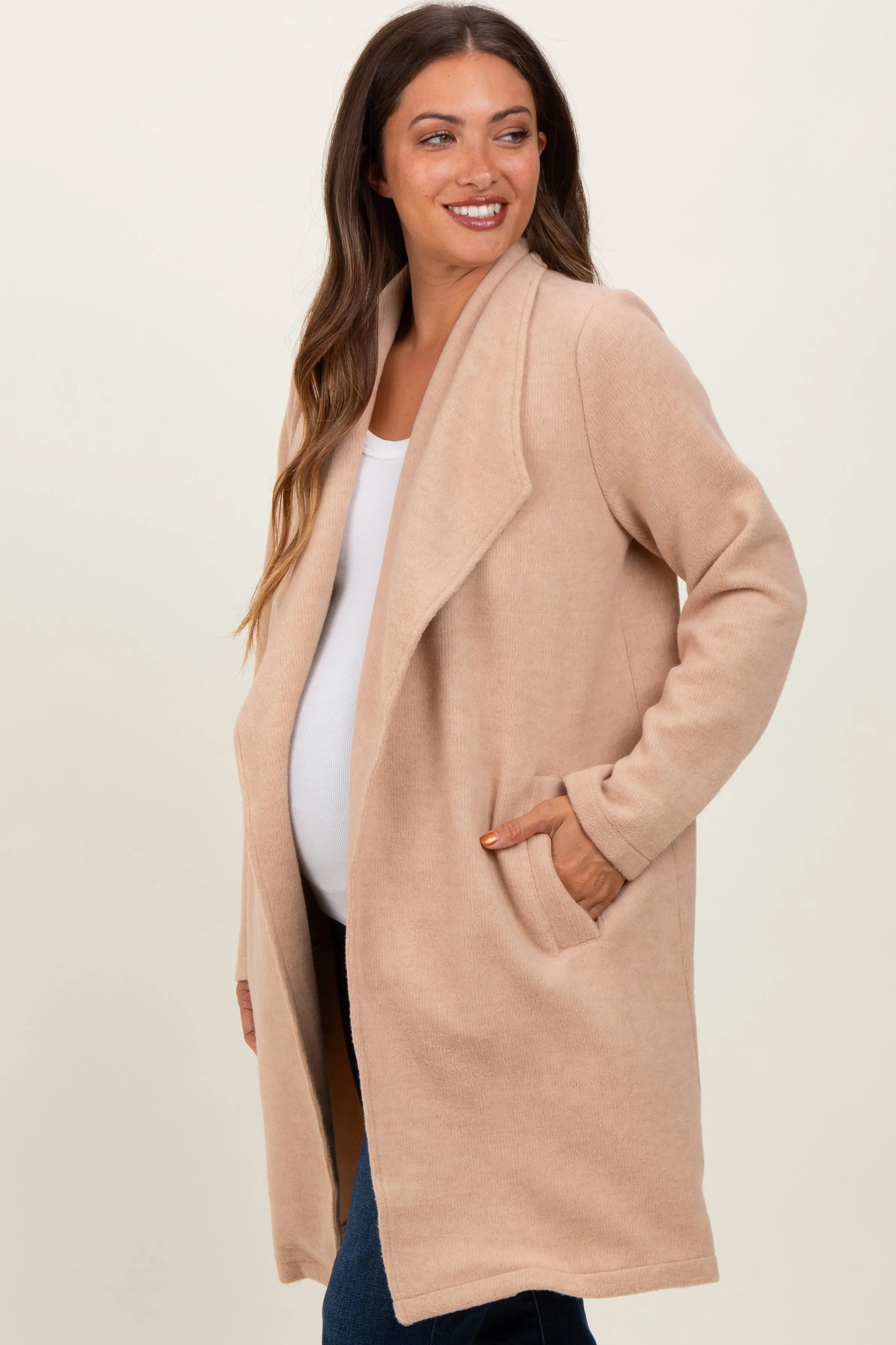 Beige Knit Relaxed Fit Maternity Coat Jacket sold by Pinkblush product image thumbnail 3