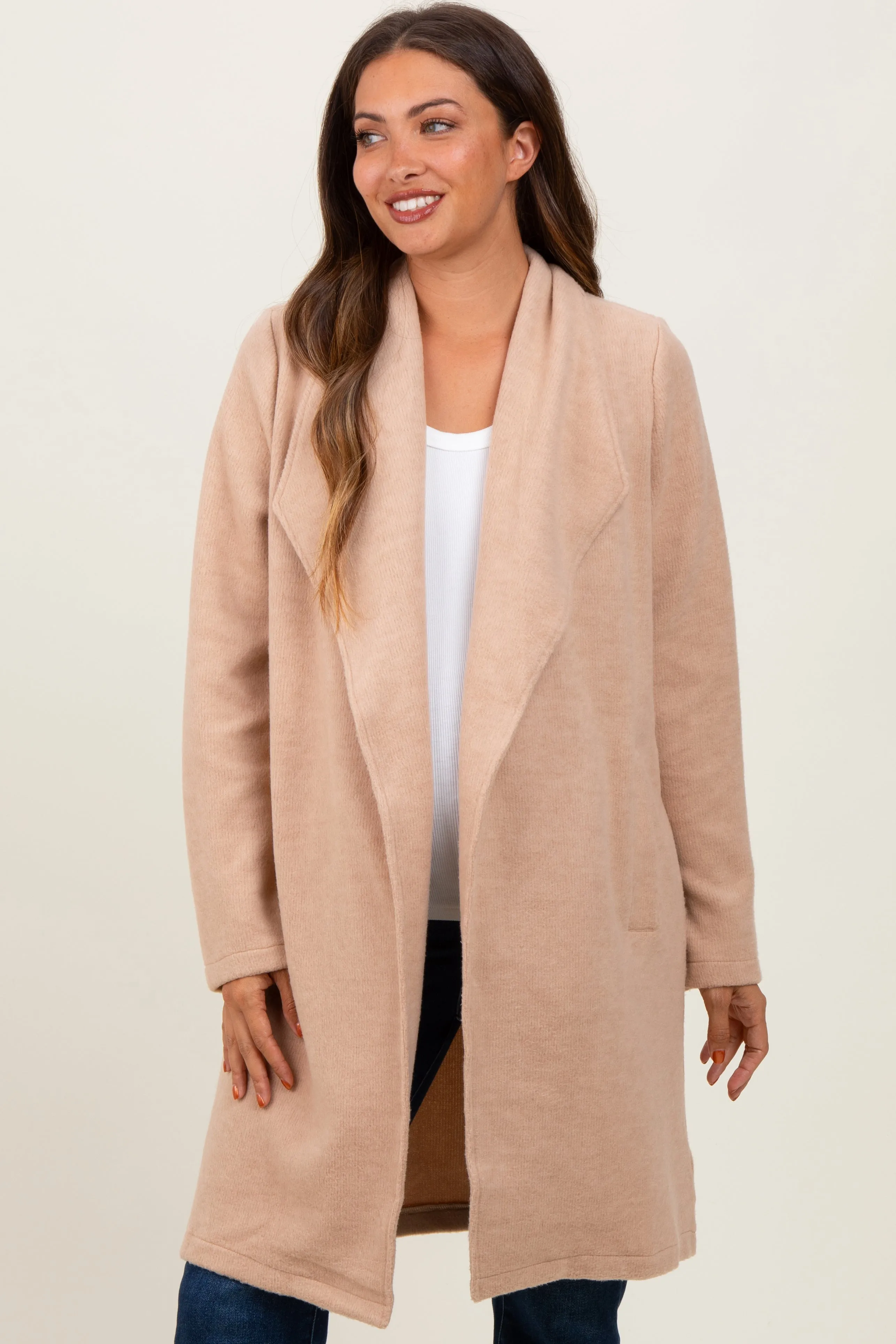 Beige Knit Relaxed Fit Maternity Coat Jacket sold by Pinkblush