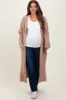 Camel Long Hooded Open Front Maternity Cardigan sold by Pinkblush