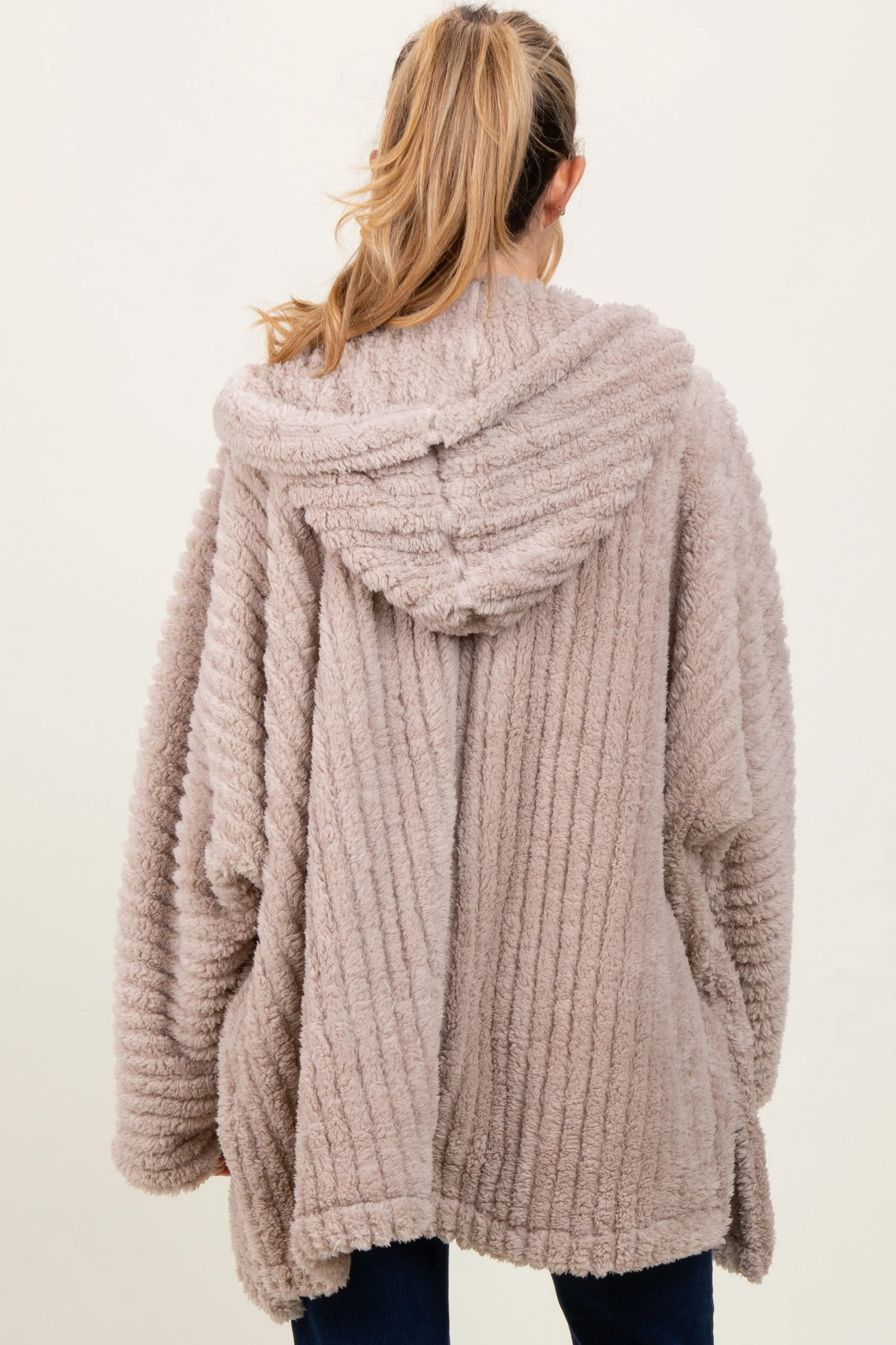 Beige Fuzzy Slit Hem Hooded Maternity Cardigan sold by Pinkblush product image thumbnail 3