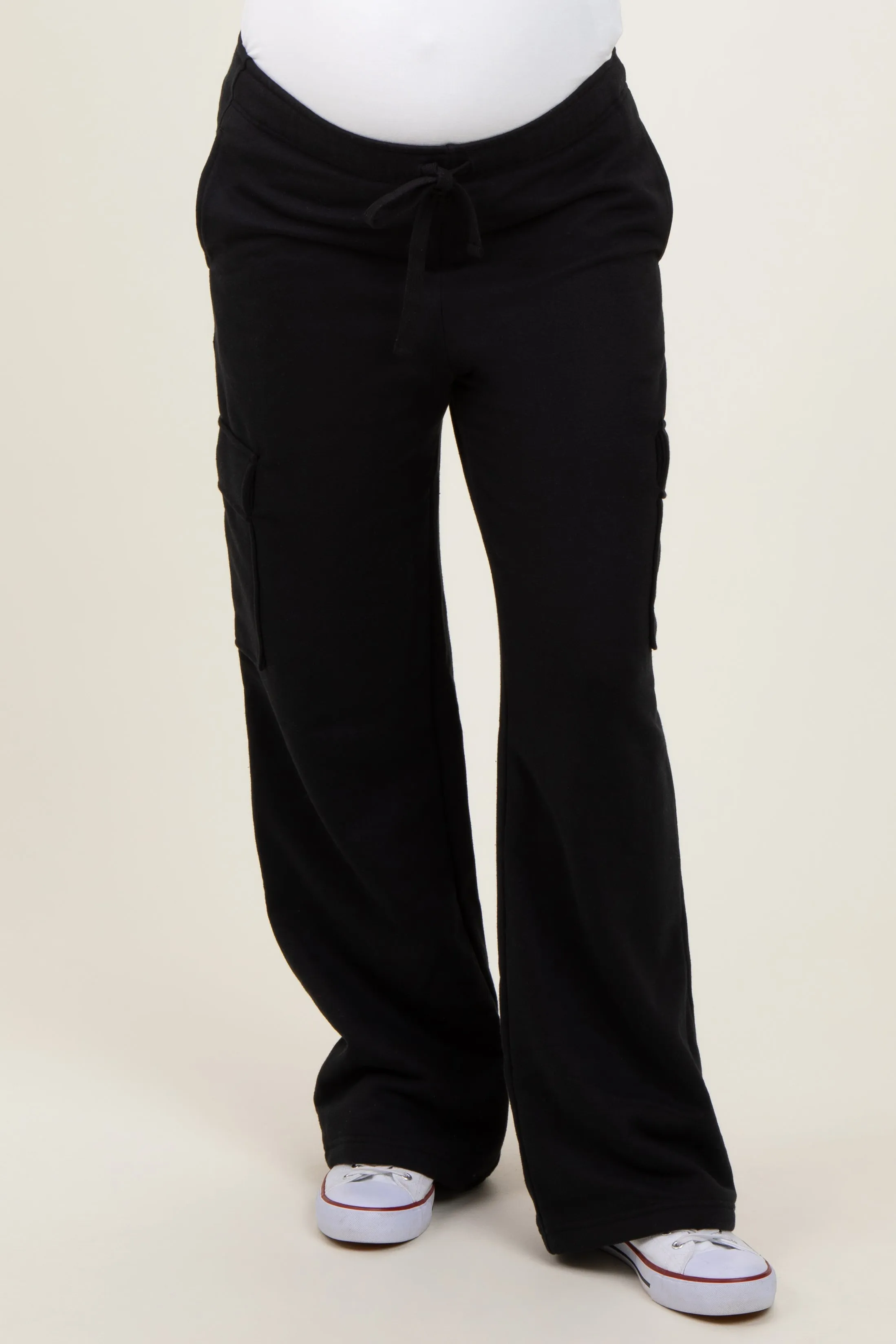 Black Cargo Pocket Straight Leg Maternity Sweatpants sold by Pinkblush product image thumbnail 3