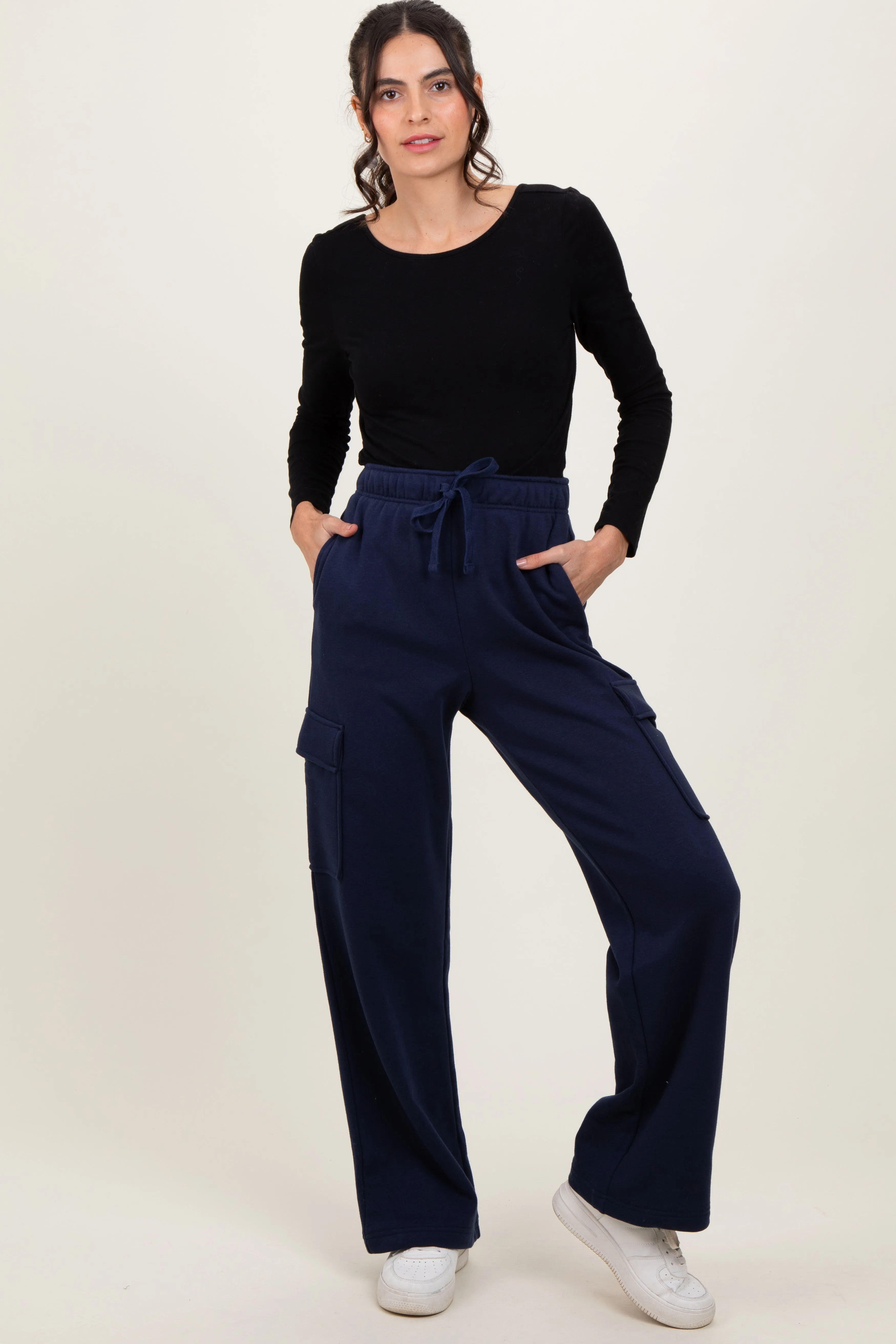 Navy Cargo Pocket Straight Leg Maternity Sweatpants sold by Pinkblush product image thumbnail 5