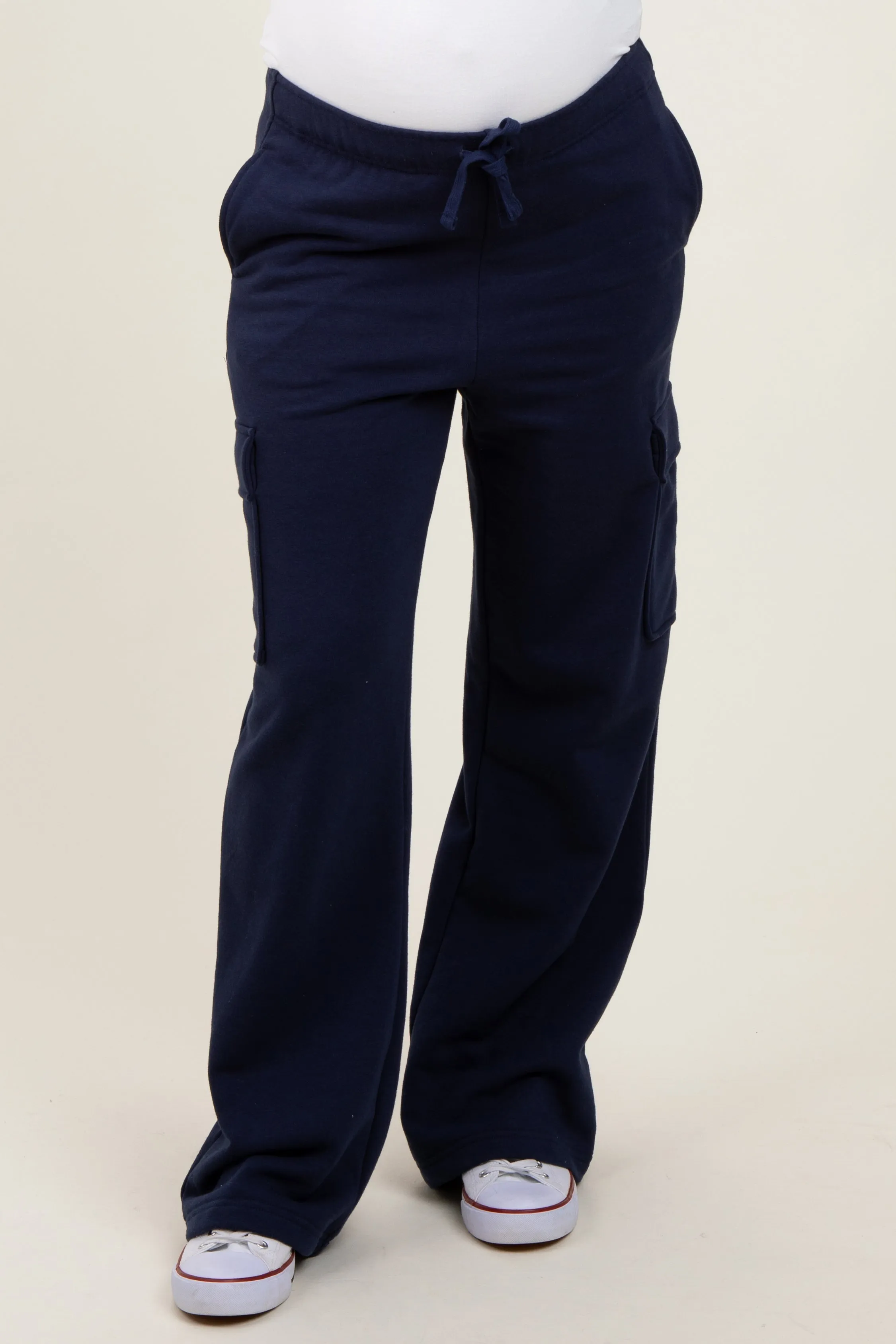 Navy Cargo Pocket Straight Leg Maternity Sweatpants sold by Pinkblush product image thumbnail 2