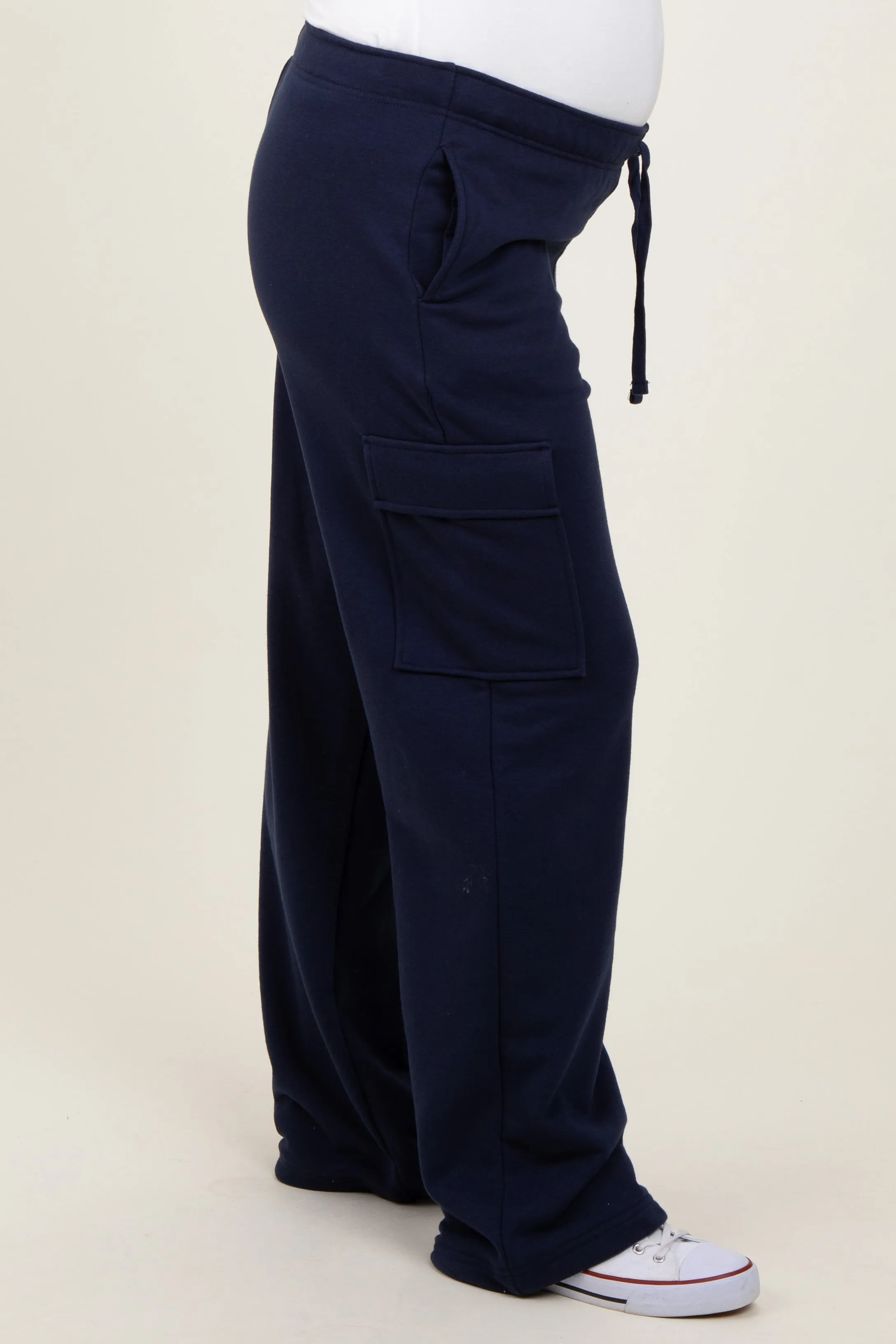 Navy Cargo Pocket Straight Leg Maternity Sweatpants sold by Pinkblush product image thumbnail 3