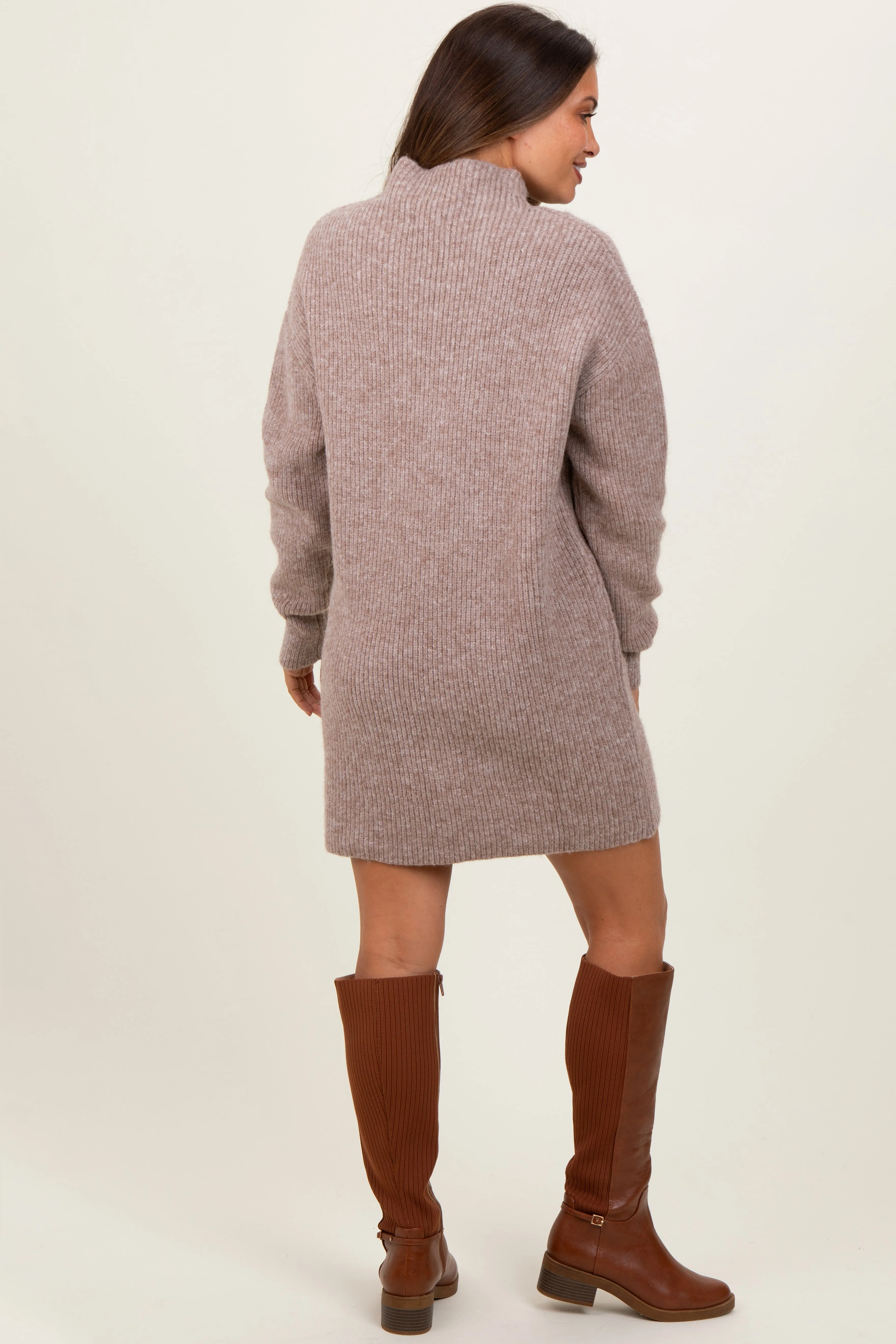Mocha Mock Neck Maternity Mini Sweater Dress sold by Pinkblush product image thumbnail 4