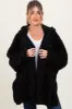 Black Fuzzy Slit Hem Hooded Maternity Cardigan sold by Pinkblush