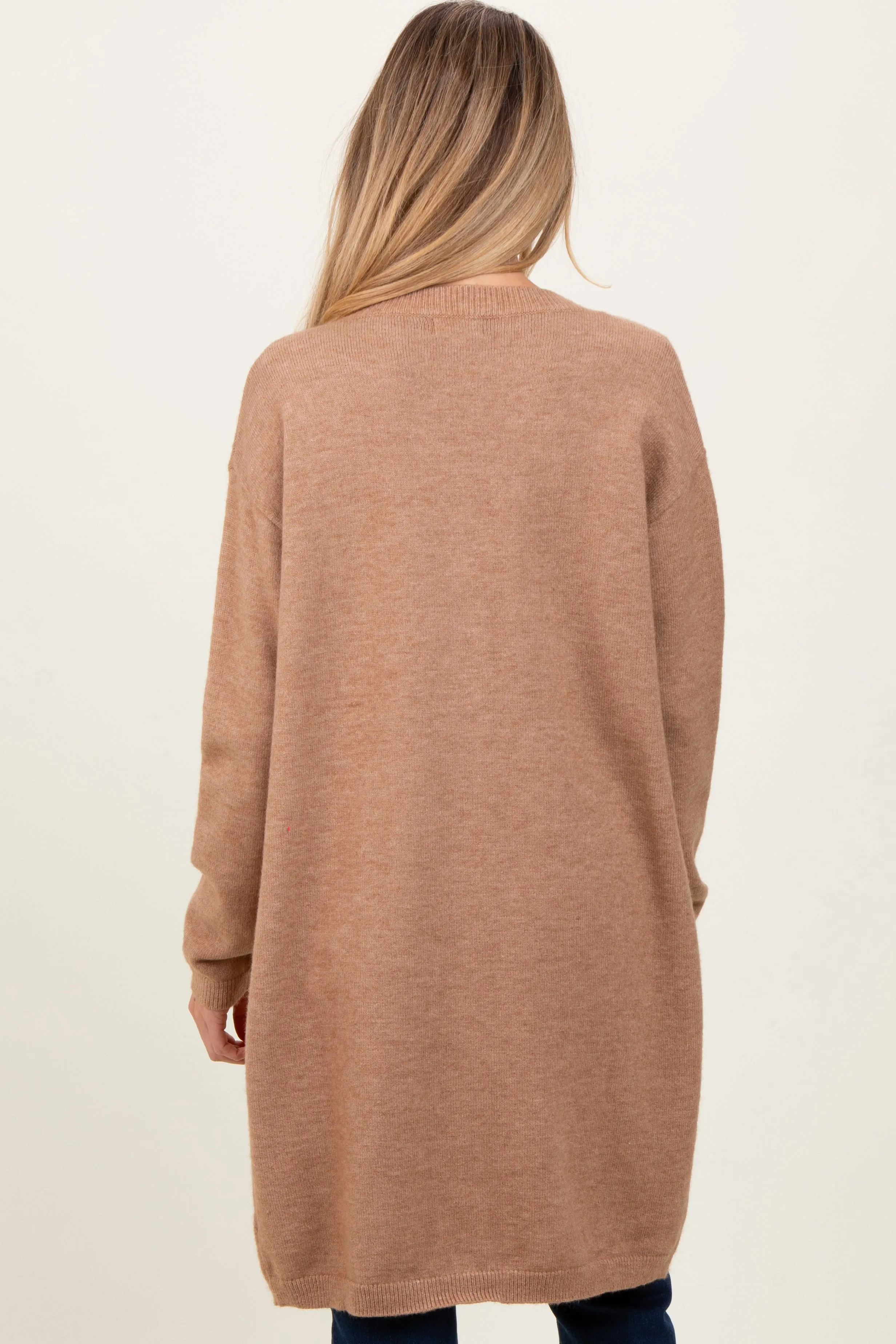 Camel Button Down V-Neck Long Maternity Cardigan sold by Pinkblush product image thumbnail 4