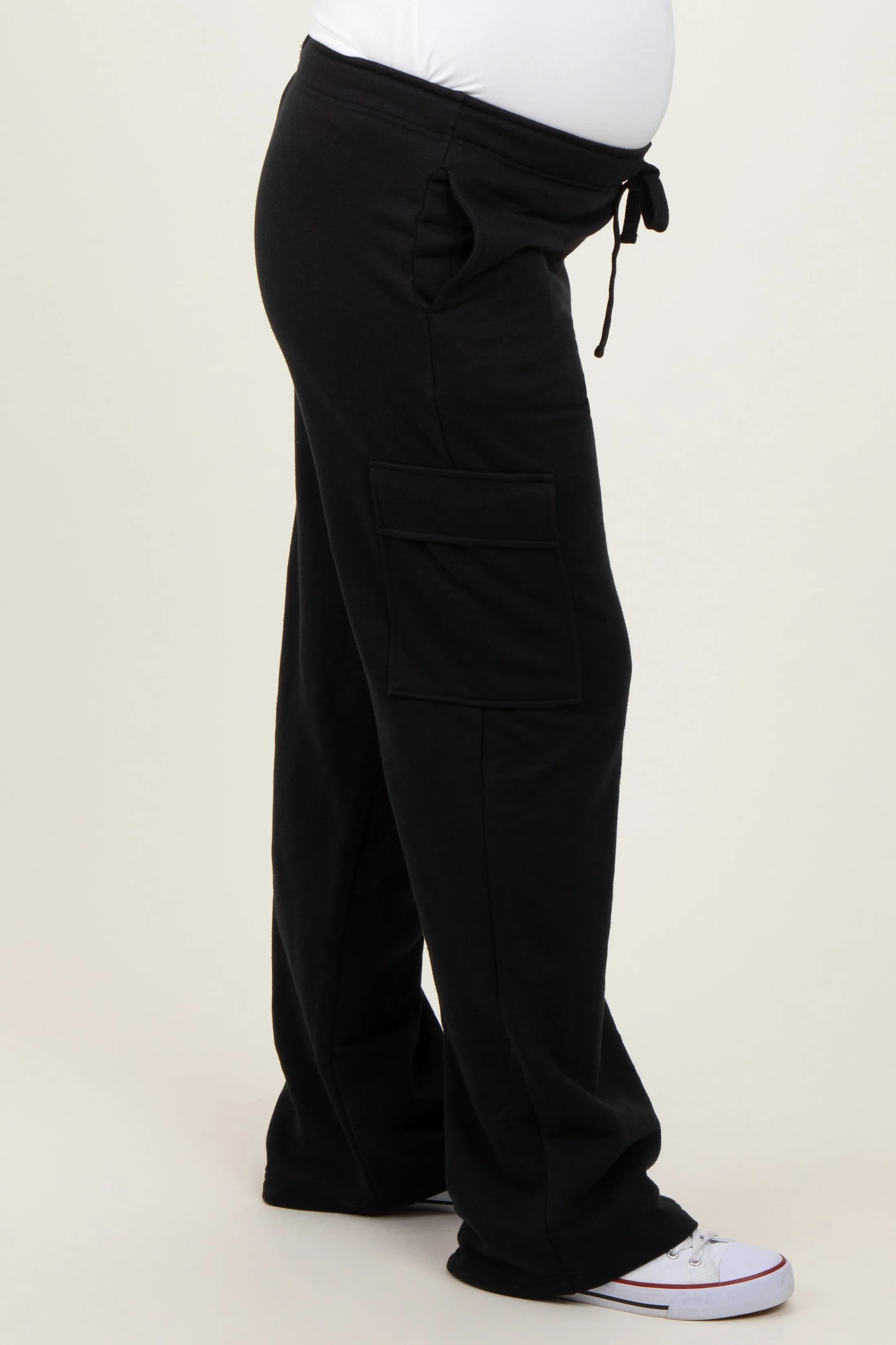 Black Cargo Pocket Straight Leg Maternity Sweatpants sold by Pinkblush product image thumbnail 4