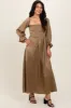 Olive Off Shoulder Satin Pleated Bodice Maternity Maxi Dress sold by Pinkblush