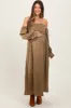 Olive Off Shoulder Satin Pleated Bodice Maternity Maxi Dress sold by Pinkblush