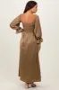 Olive Off Shoulder Satin Pleated Bodice Maternity Maxi Dress sold by Pinkblush
