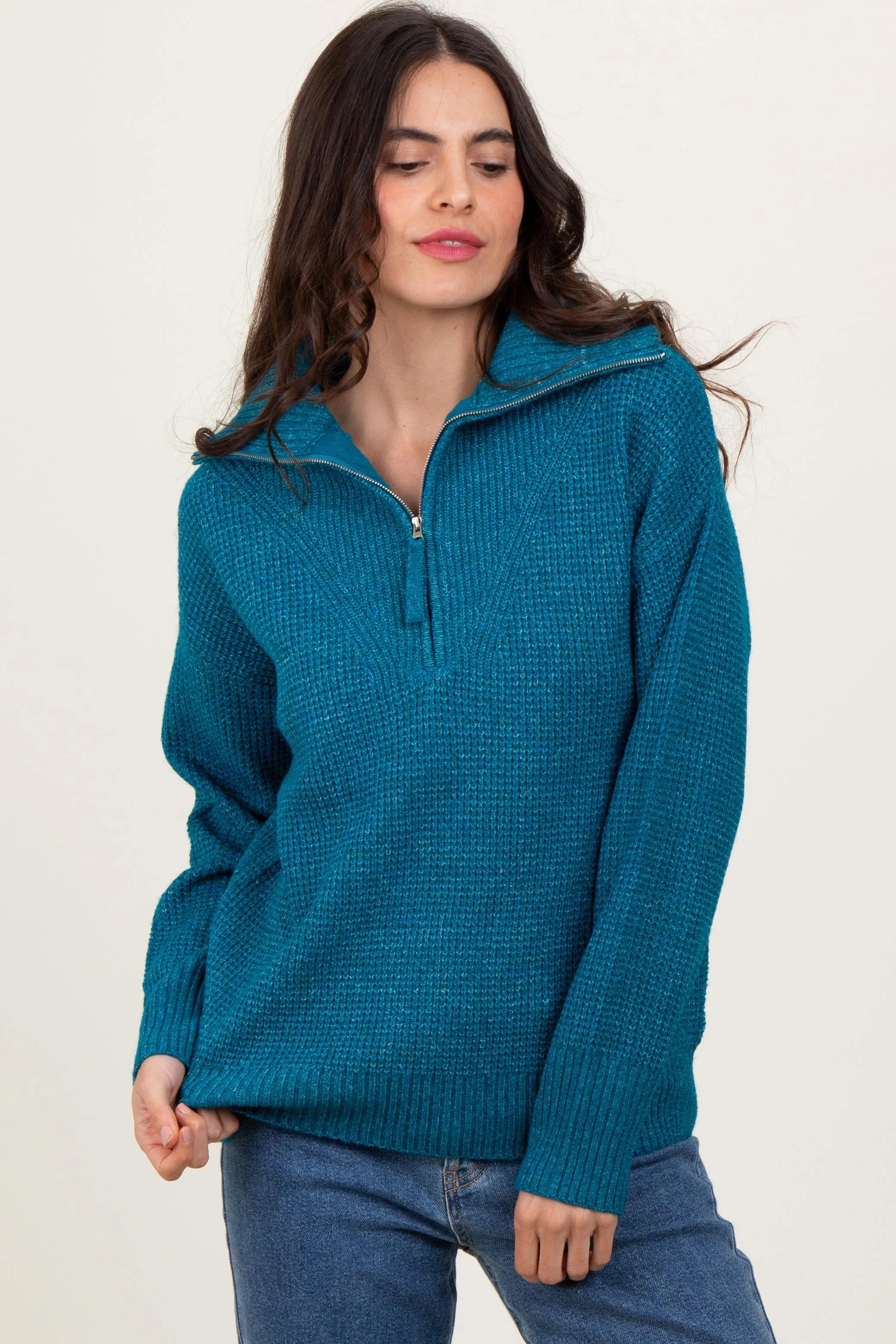 Deep Teal Half Zip Pullover Sweater sold by Pinkblush product image thumbnail 2
