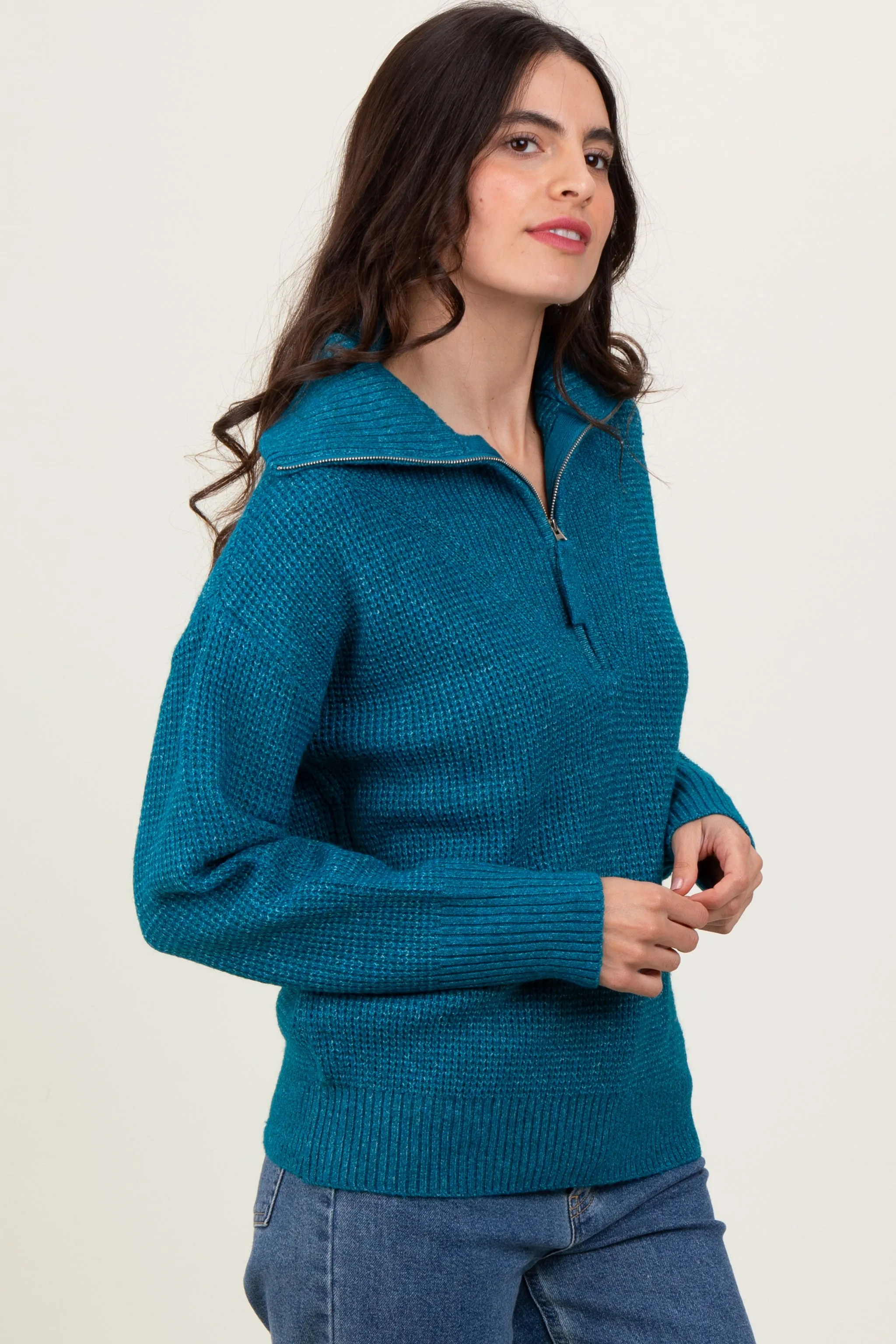 Deep Teal Half Zip Pullover Sweater sold by Pinkblush product image thumbnail 3