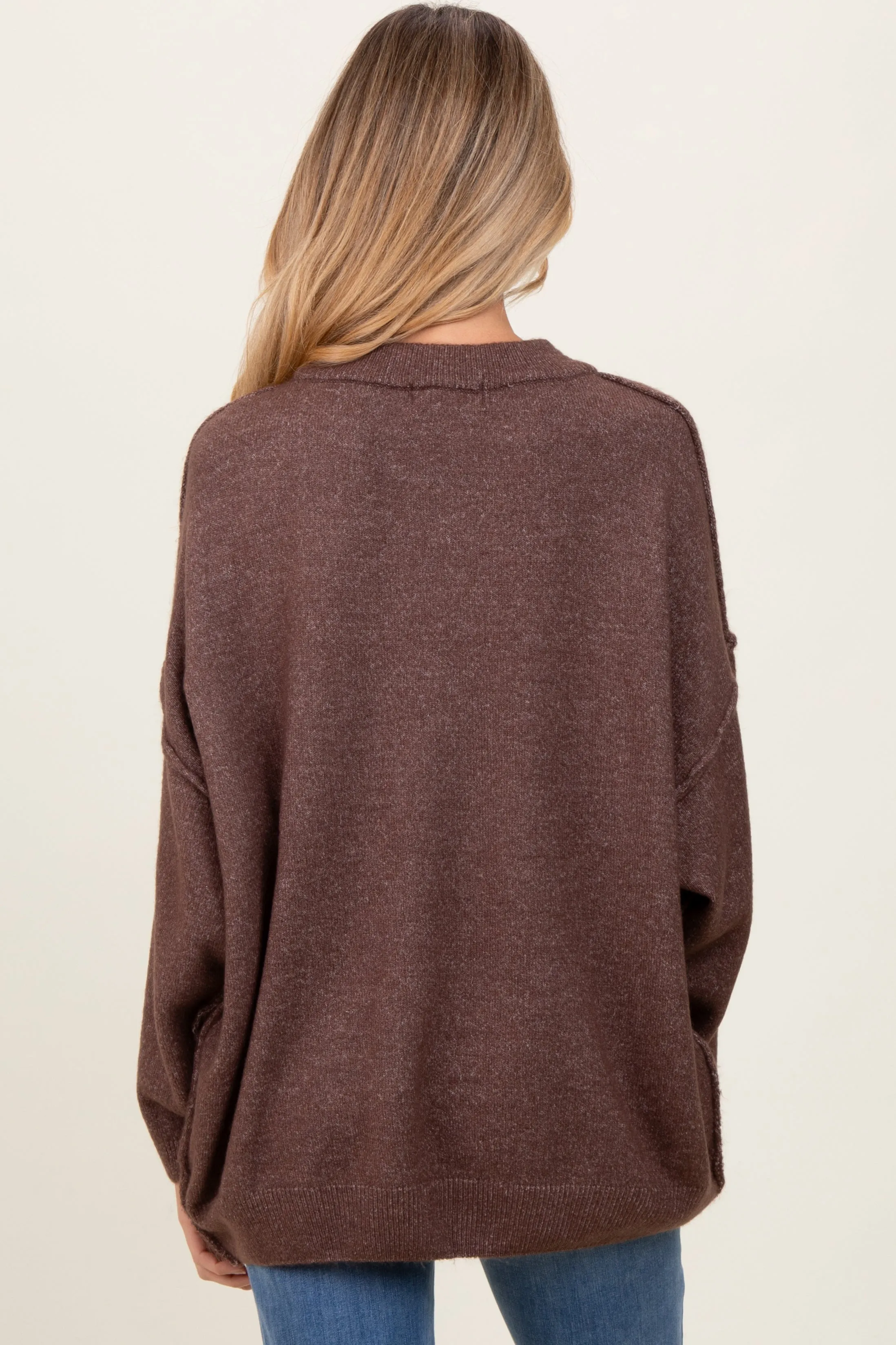Brown Oversized Crewneck Melange Knit Maternity Sweater sold by Pinkblush product image thumbnail 2