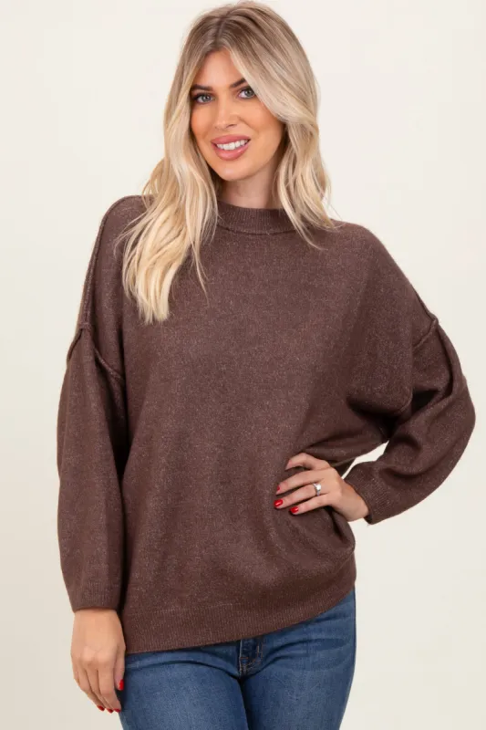 Brown Oversized Crewneck Melange Knit Sweater sold by Pinkblush
