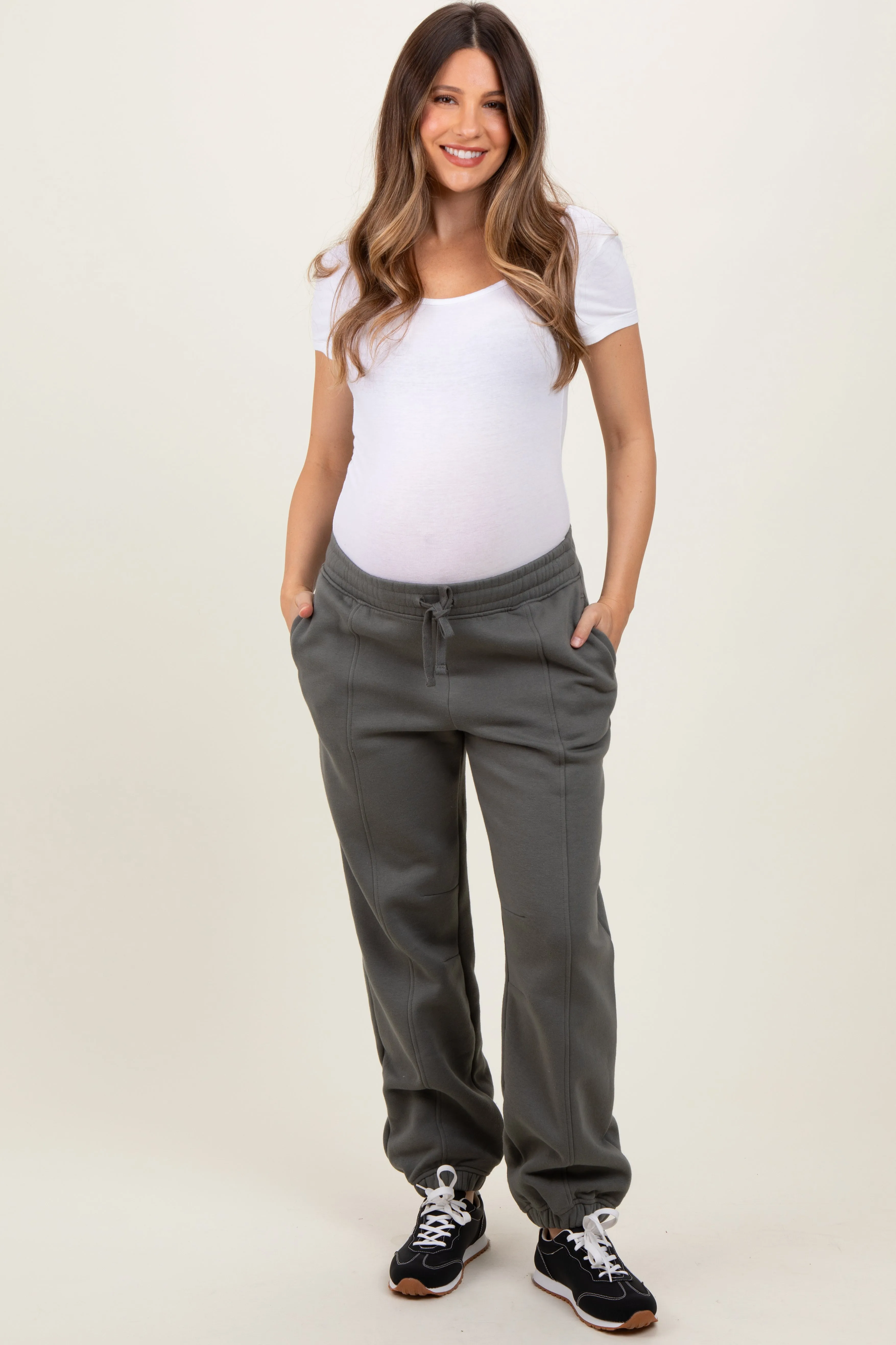 Olive Drawstring Relaxed Fit Maternity Sweatpants sold by Pinkblush product image thumbnail 2