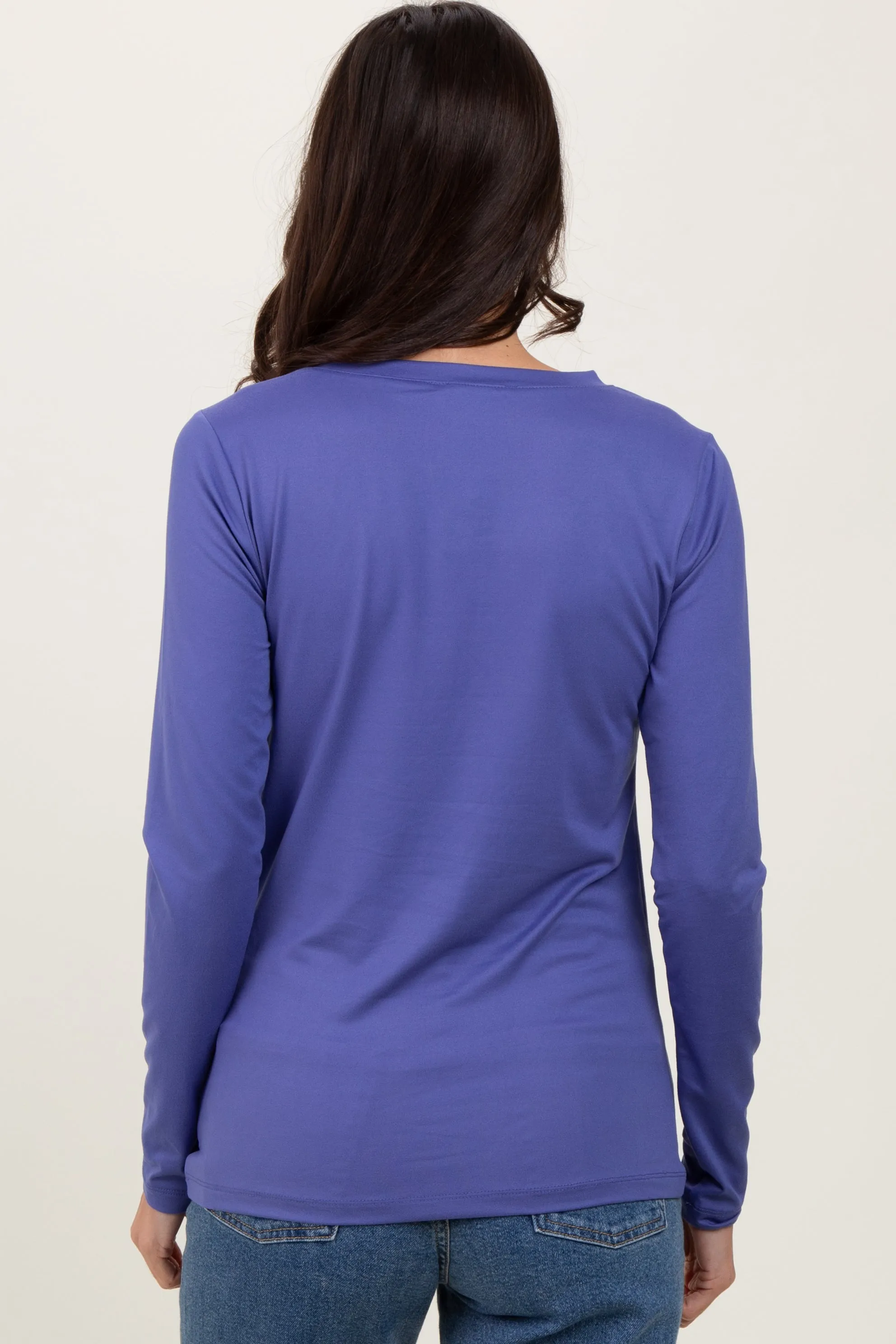 Periwinkle Brushed Knit V-Neck Long Sleeve Top sold by Pinkblush product image thumbnail 4