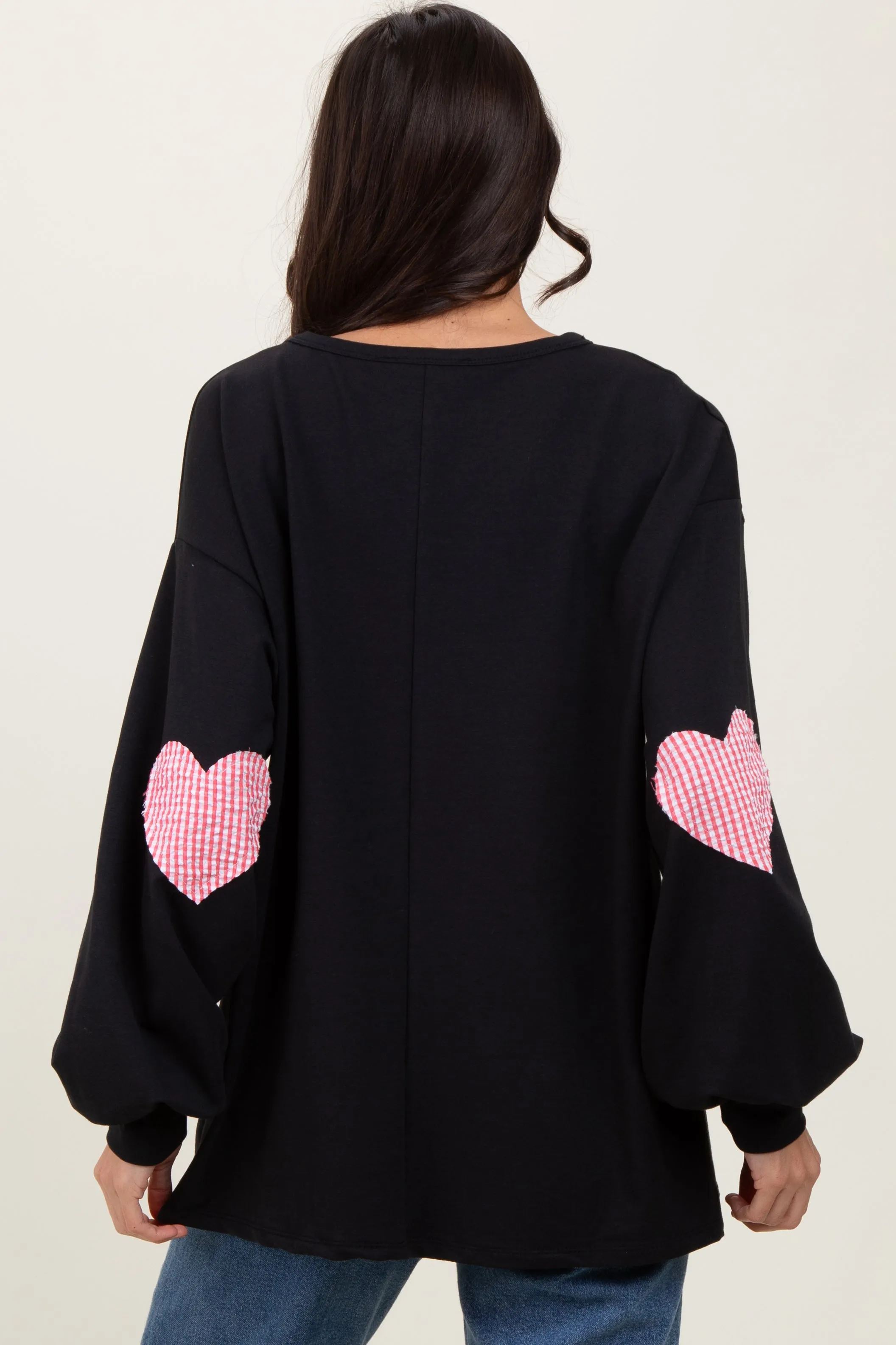 Black Solid Long Sleeve Heart Patch Top sold by Pinkblush product image thumbnail 3