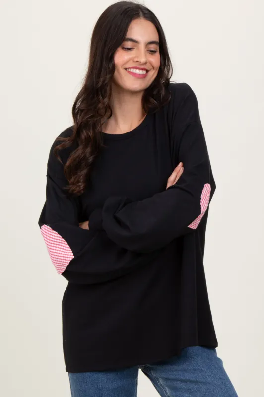 Black Solid Long Sleeve Heart Patch Top sold by Pinkblush