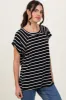 Black Stripe Ribbed Short Sleeve Tunic Top sold by Pinkblush