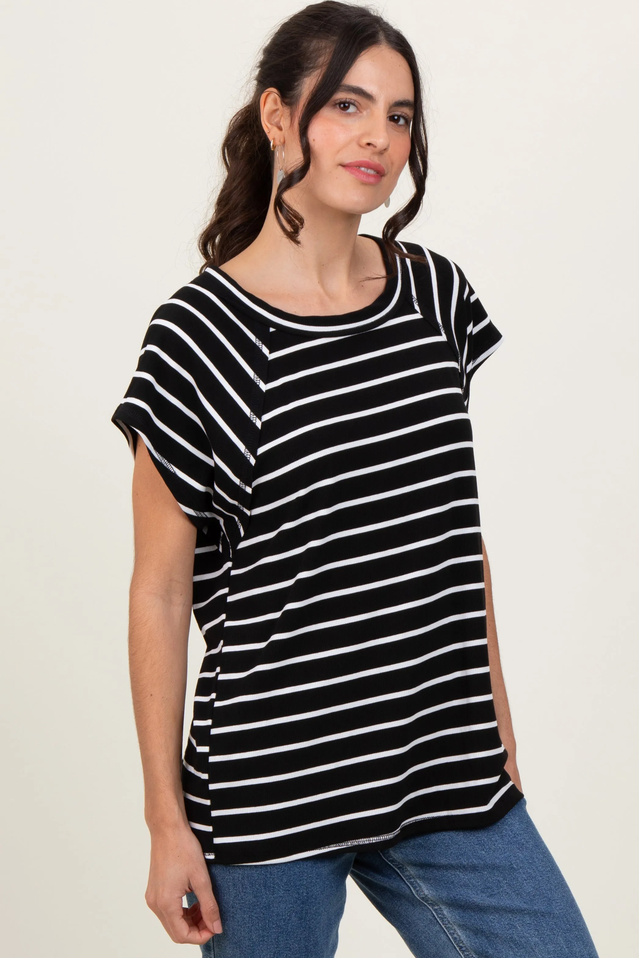 Black Stripe Ribbed Short Sleeve Tunic Top sold by Pinkblush product image thumbnail 3
