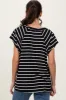 Black Stripe Ribbed Short Sleeve Tunic Top sold by Pinkblush