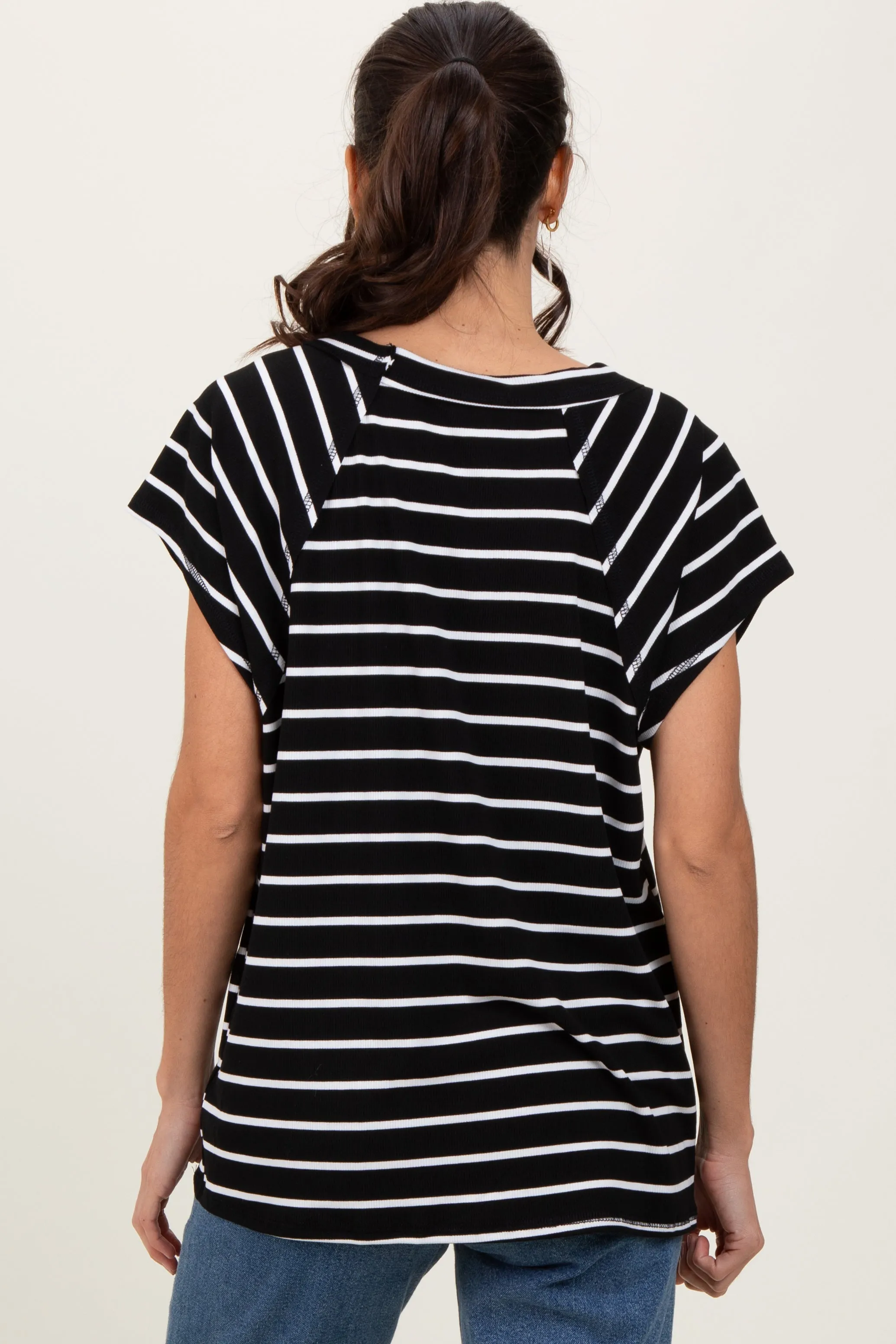 Black Stripe Ribbed Short Sleeve Tunic Top sold by Pinkblush product image thumbnail 4