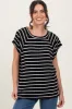 Black Stripe Ribbed Short Sleeve Tunic Top sold by Pinkblush