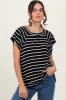 Black Stripe Ribbed Short Sleeve Tunic Top sold by Pinkblush