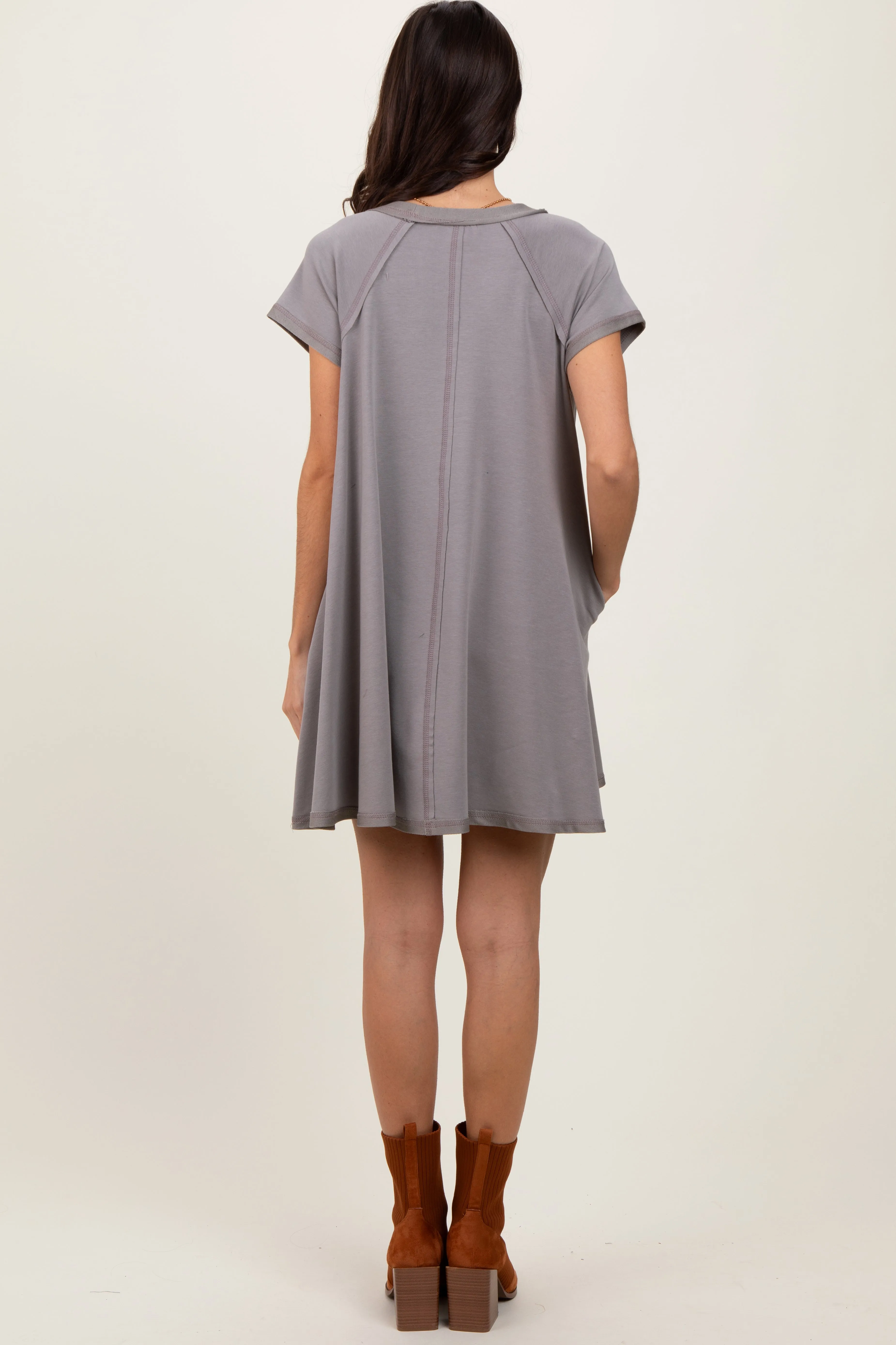 Mocha French Terry Basic Short Sleeve Mini Dress sold by Pinkblush product image thumbnail 3