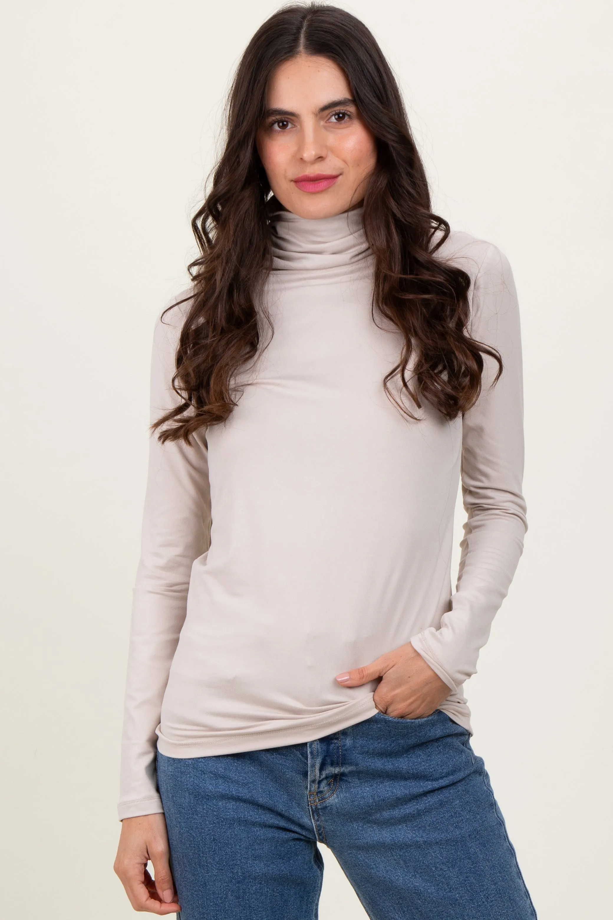 Cream Brushed Knit Basic Turtleneck Top sold by Pinkblush product image thumbnail 2