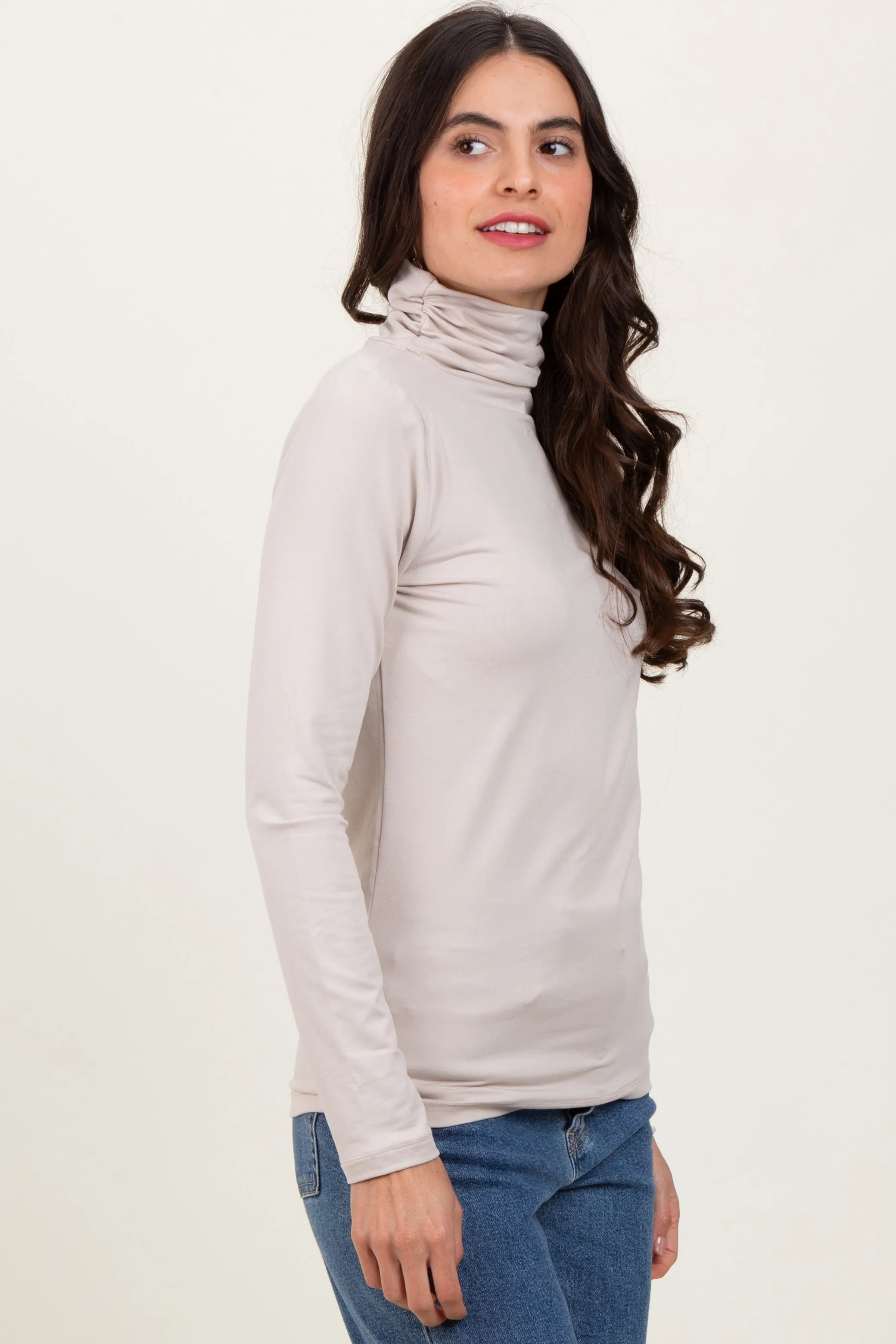 Cream Brushed Knit Basic Turtleneck Top sold by Pinkblush product image thumbnail 3